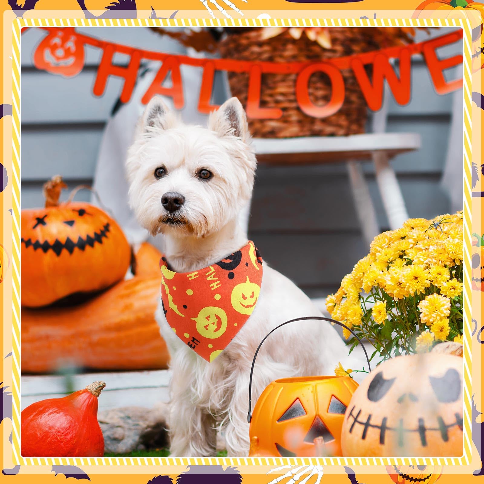 Abbylike 200 Pcs Halloween Dog Bandanas Bulk Pumpkin Bandanas for Dogs Pets Triangle Kerchief Bibs Scarf for Halloween Costume P