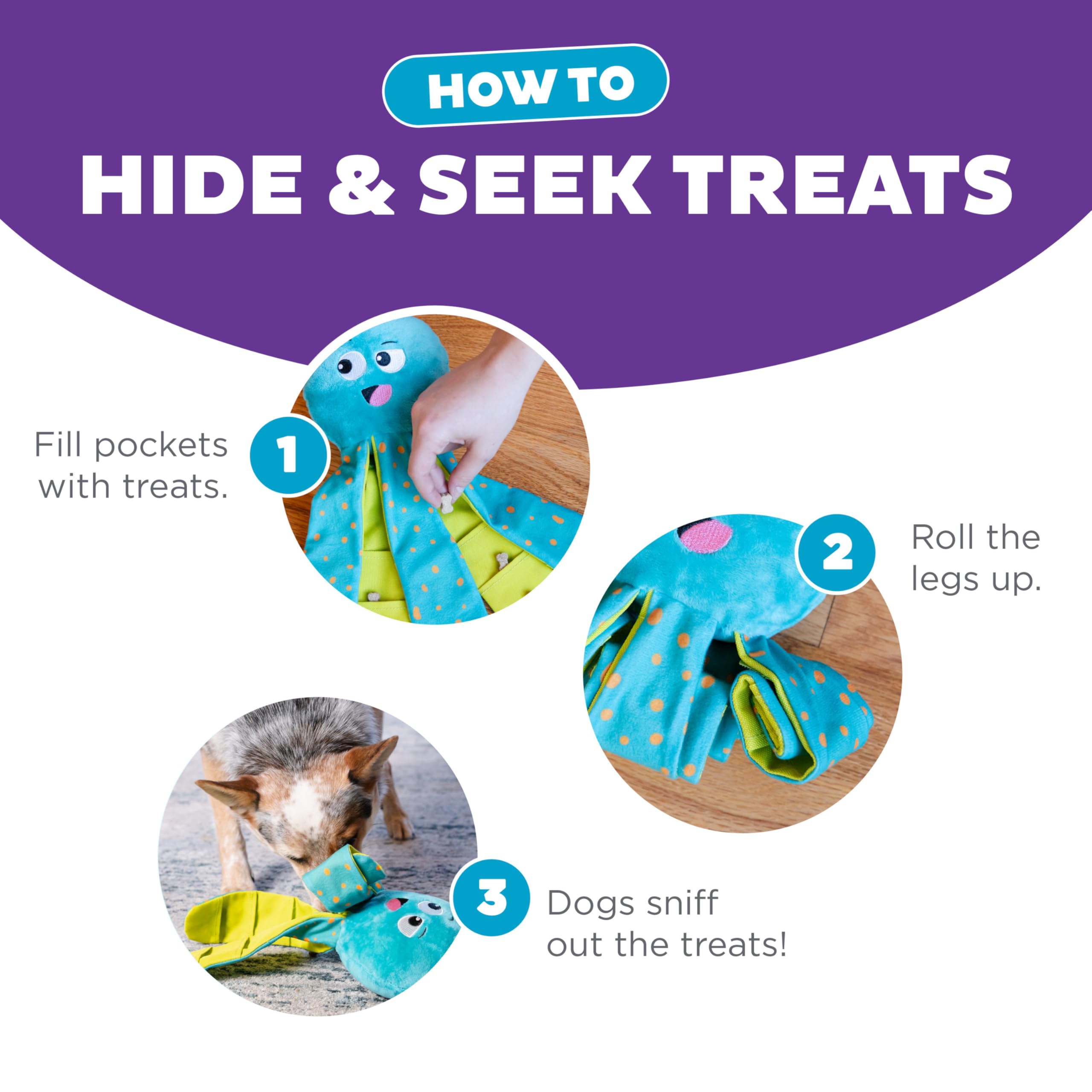 Outward Hound by Nina Ottosson Silly Legz Interactive Plush Dog Puzzle, Dog Enrichment Toys, Plush, Floppy, Long, Octopus, Blue