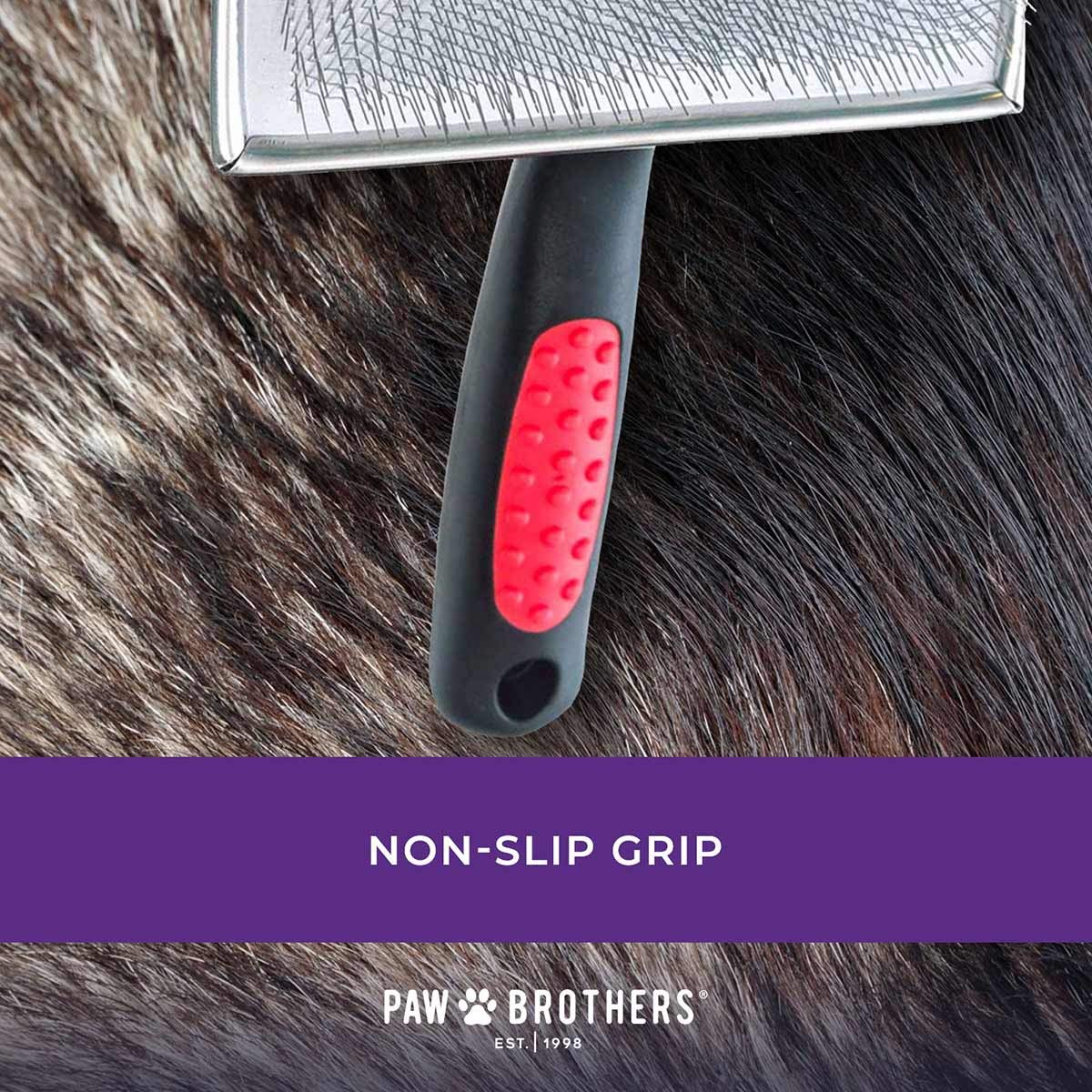Paw Brothers Extra Long Pin Flat Slicker Brush For Dogs, Professional Grade, Removes Loose Fur And Tangles, Tuffer Than Tangles, Removes Undercoat, Dog Grooming Brush, Ergonomic Handle, Large