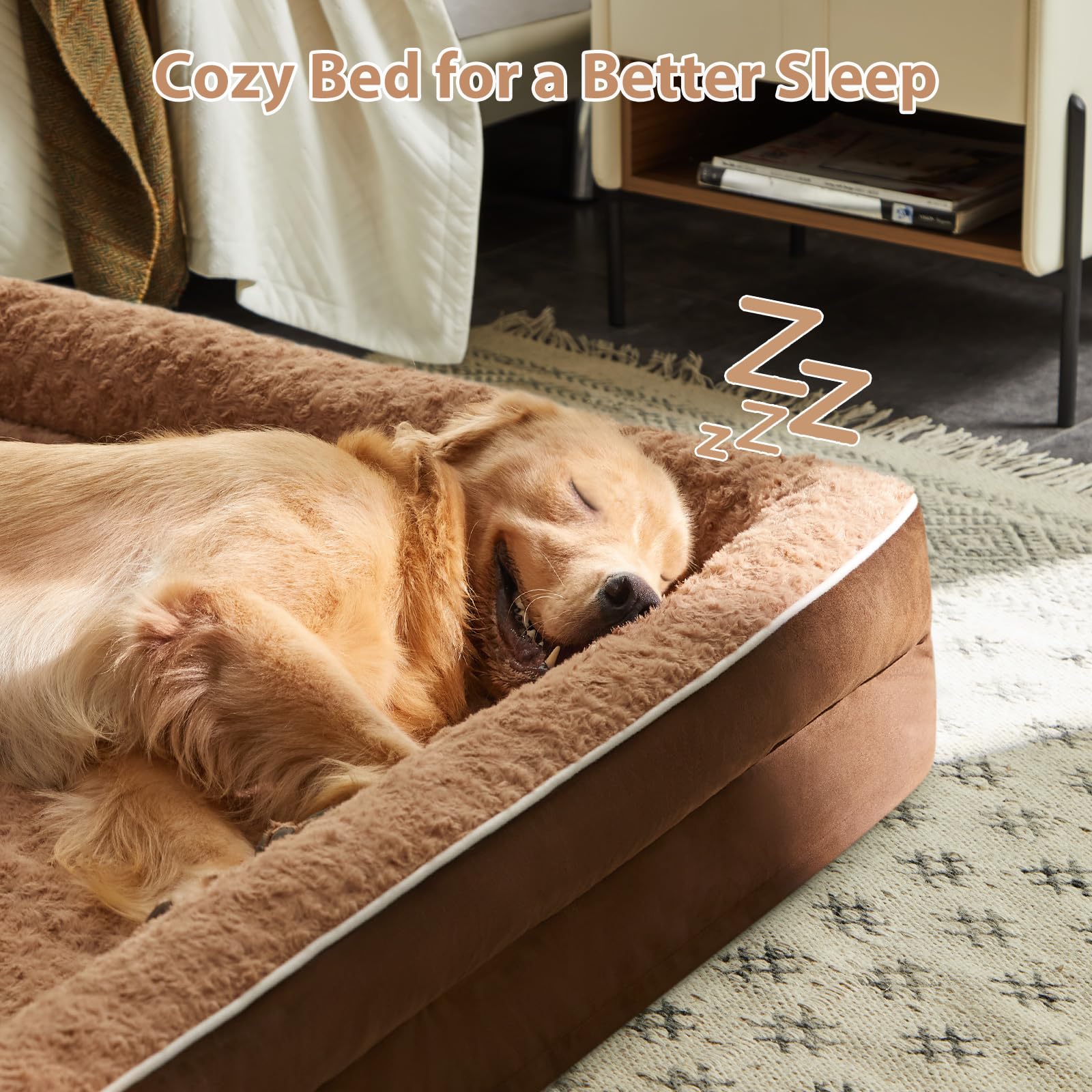 Wnpethome Dog Bed For Extra Large Dogs, Washable Dog Bed With Waterproof Lining & Non-Skid Bottom, Orthopedic Egg Foam Couch For