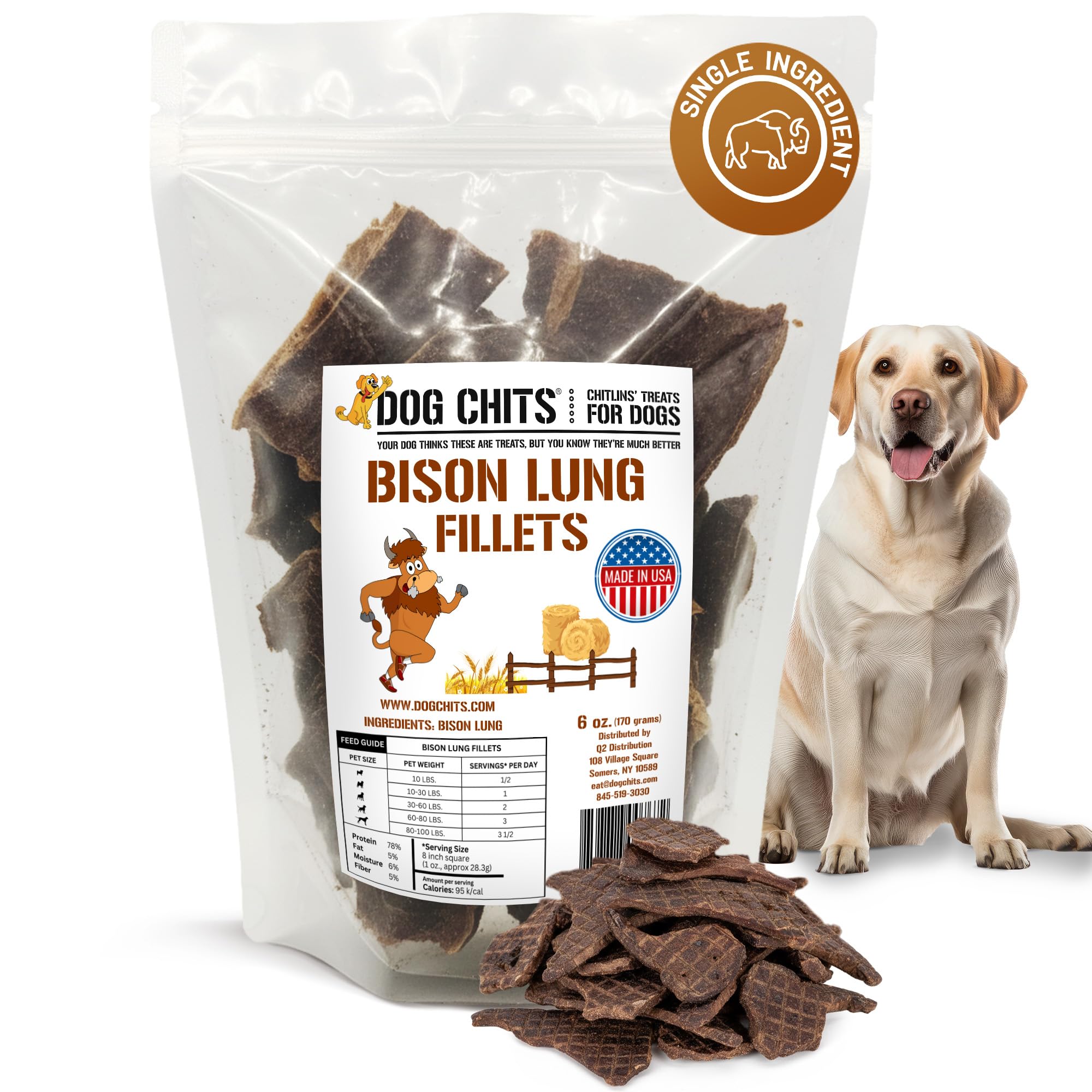 Dog Chits Bison Lung Fillets for Dogs - Dog and Puppy Chews | USA Raised | Made in USA | All-Natural Treats | Crisp not Crumbly