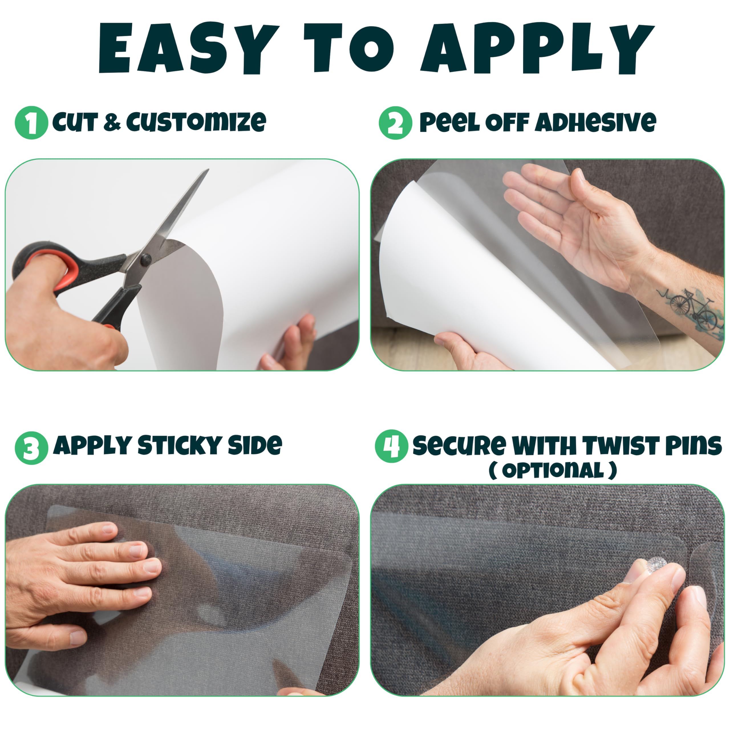 Fixzilla Anti Cat Scratch Furniture Protector, 8-Pack Couch Protector From Cat Claws – Heavy-Duty, Easy-To-Apply Scratching Deterrent And Shield For Sofa Corners, Walls, And Doors- With 50 Twist Pins