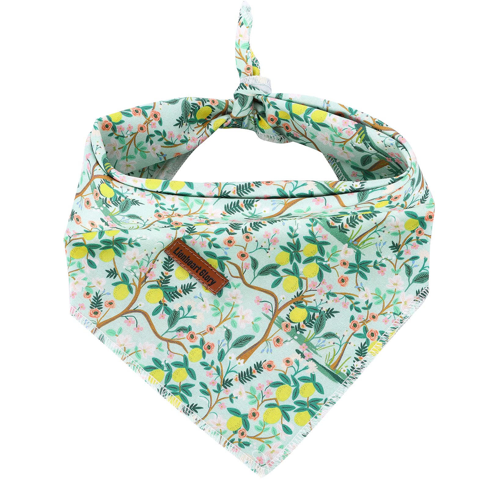 Lionheart Glory Plaid Dog Bandana 1 Pack Washable Soft Cotton Lemon Flower Bibs Scarf, Adjustable Kerchief Square Dog Bandanas F