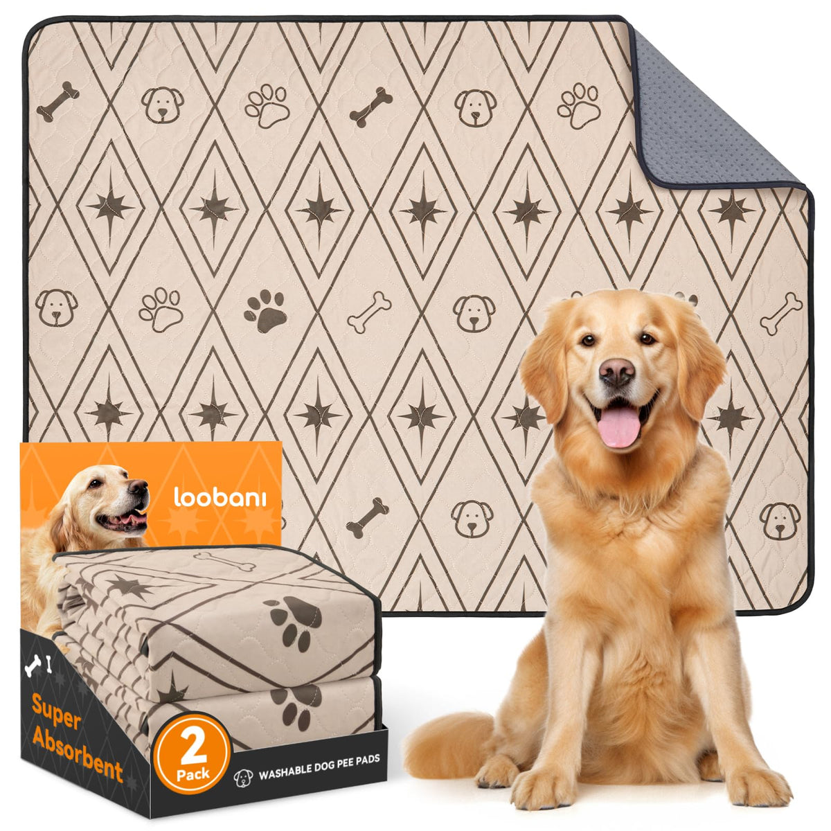 Loobani Washable Pee Pads For Dogs: 2 Pack 40''X26'' Reusable Pee Pads Dogs, Puppy Pad Washable Waterproof & Leakproof, Non-Slip