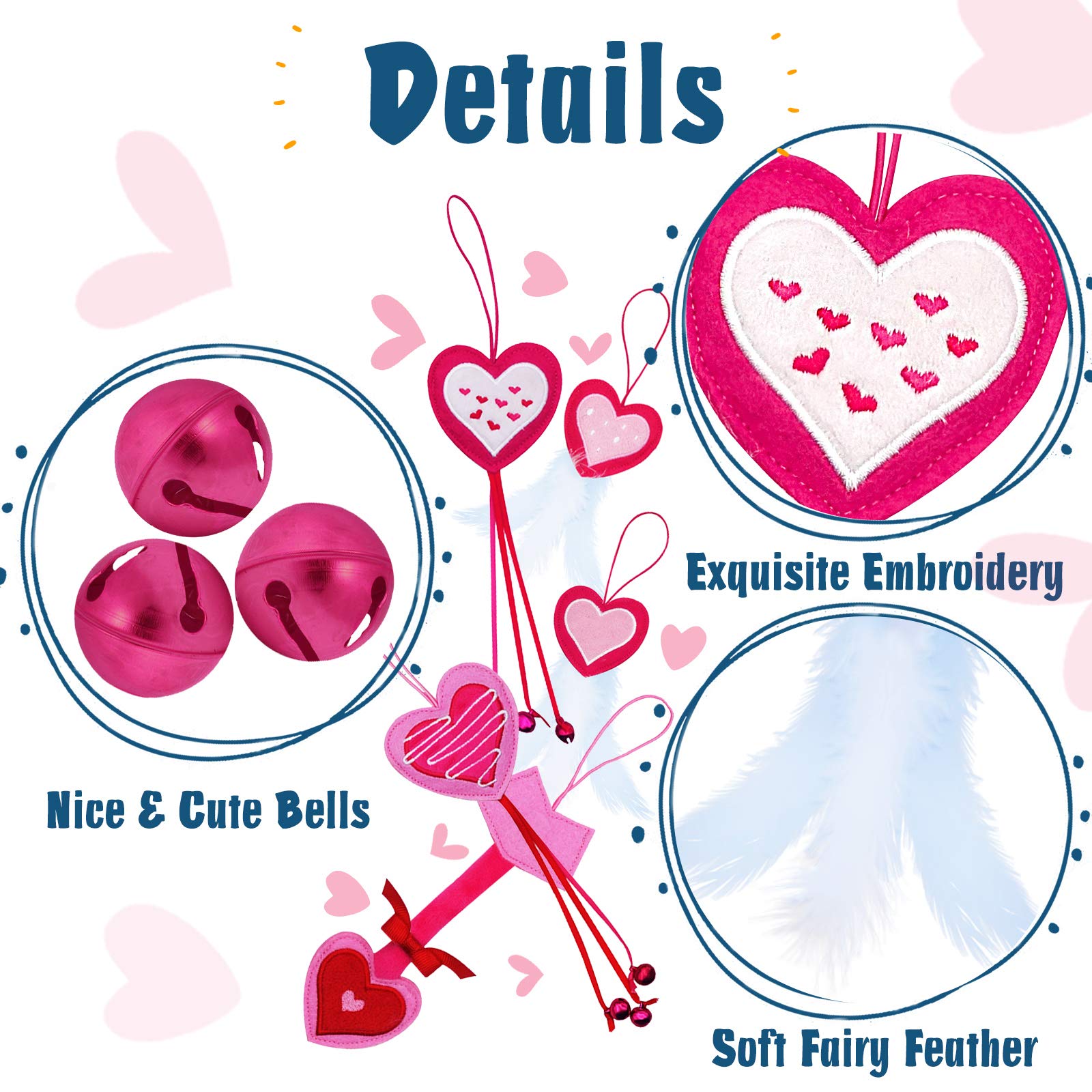 Lepawit Valentine'S Day Cat Toys, 5 Pack Catnip Toys With Feather And Bells, Hanging Cats Teaser Toys, Valentines Day Gifts For
