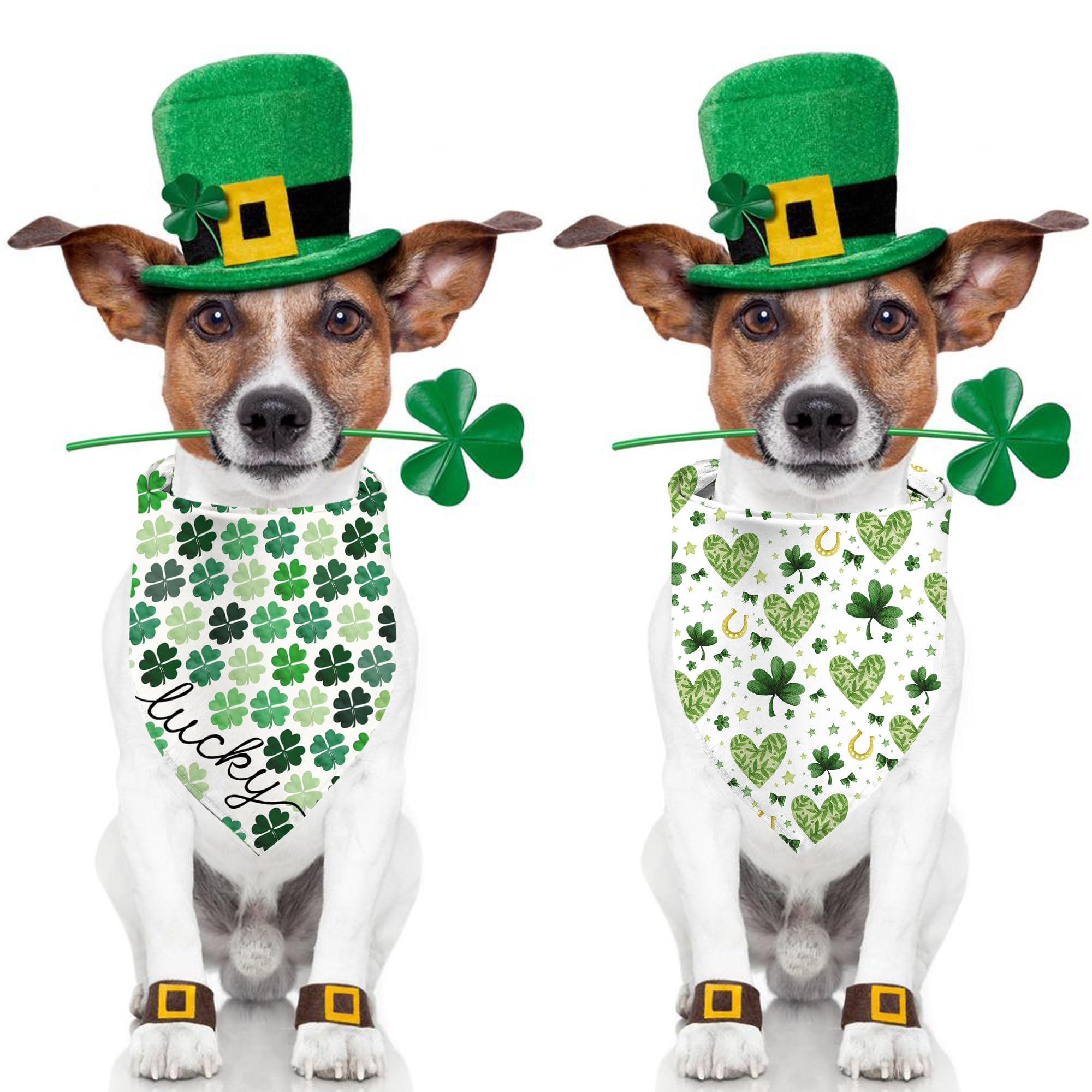 St. Patrick'S Day Dog Bandanas 2 Pack, Triangle Reversible Lucky Green Shamrock Pet Scarf For Boys And Girls, Premium Durable Fa