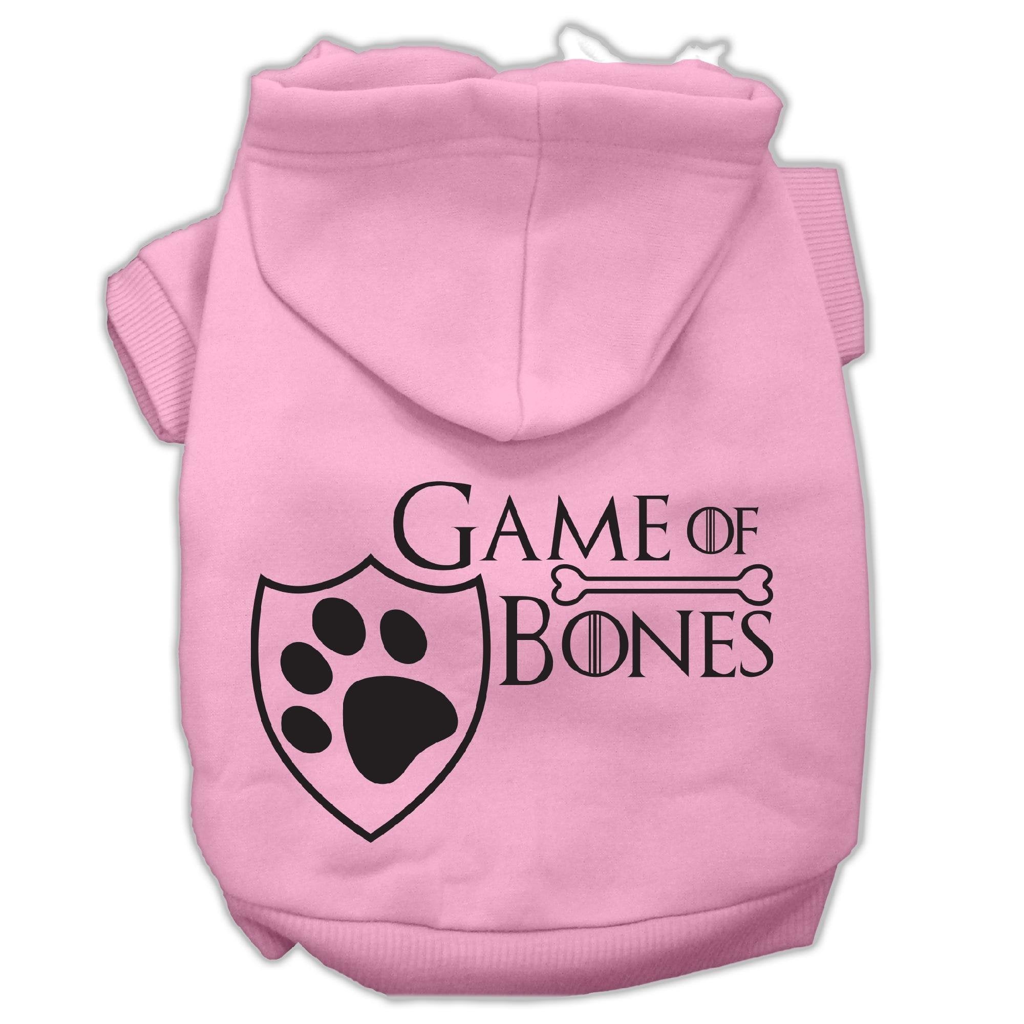 Pet Dog & Cat Hoodie Screen Printed, 'Game Of Bones' Light Pink Xs (0-3 Lbs.)