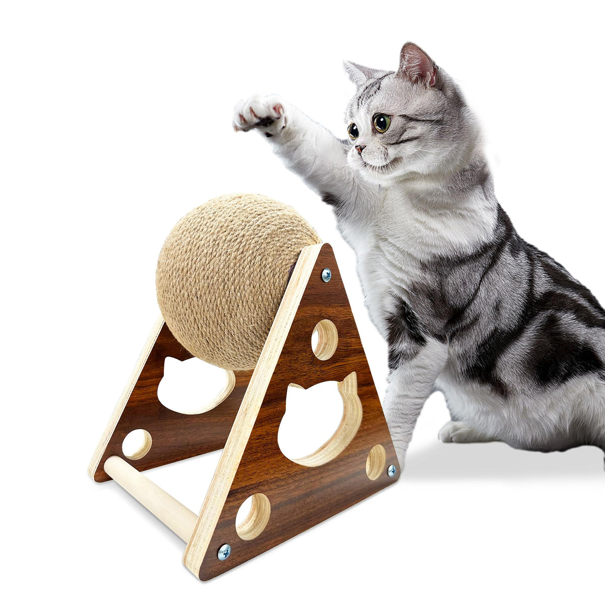 Cat Scratcher Toy,Natural Sisal Rope Cat Scratching Ball Scratcher Toy With Ball For Cats& Kittens&Dogs&Puppy, Interactive Solid Wood Scratcher Pet Toy Suitable For Small Cats And Dogs (Large)