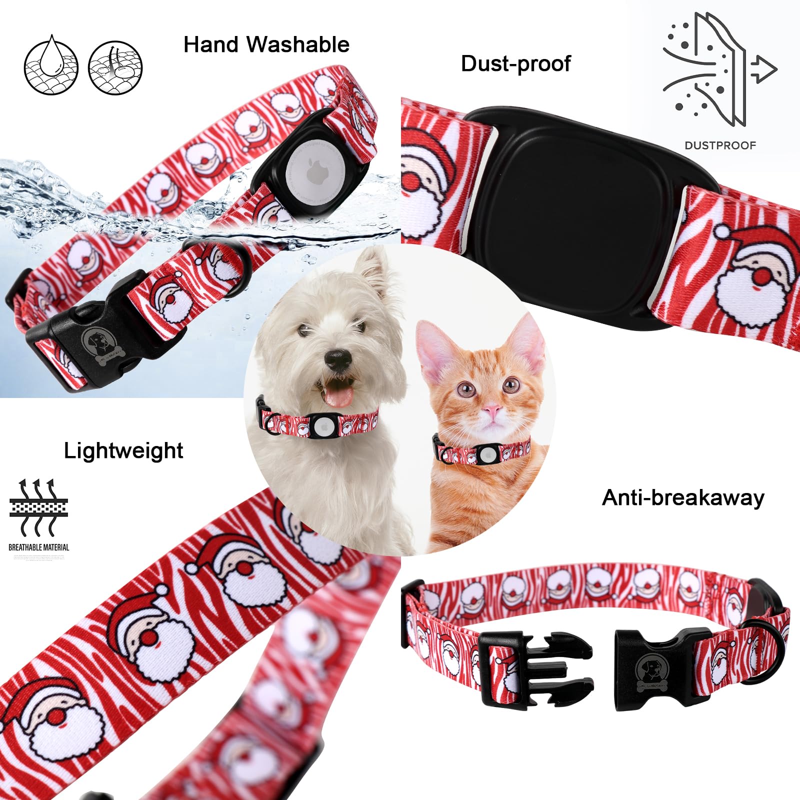 Christmas Dog Collar With Apple Airtag Holder Mr.Chubbyface Winter Senta Dog Collar For Small Medium Large Boy Girl Dogs