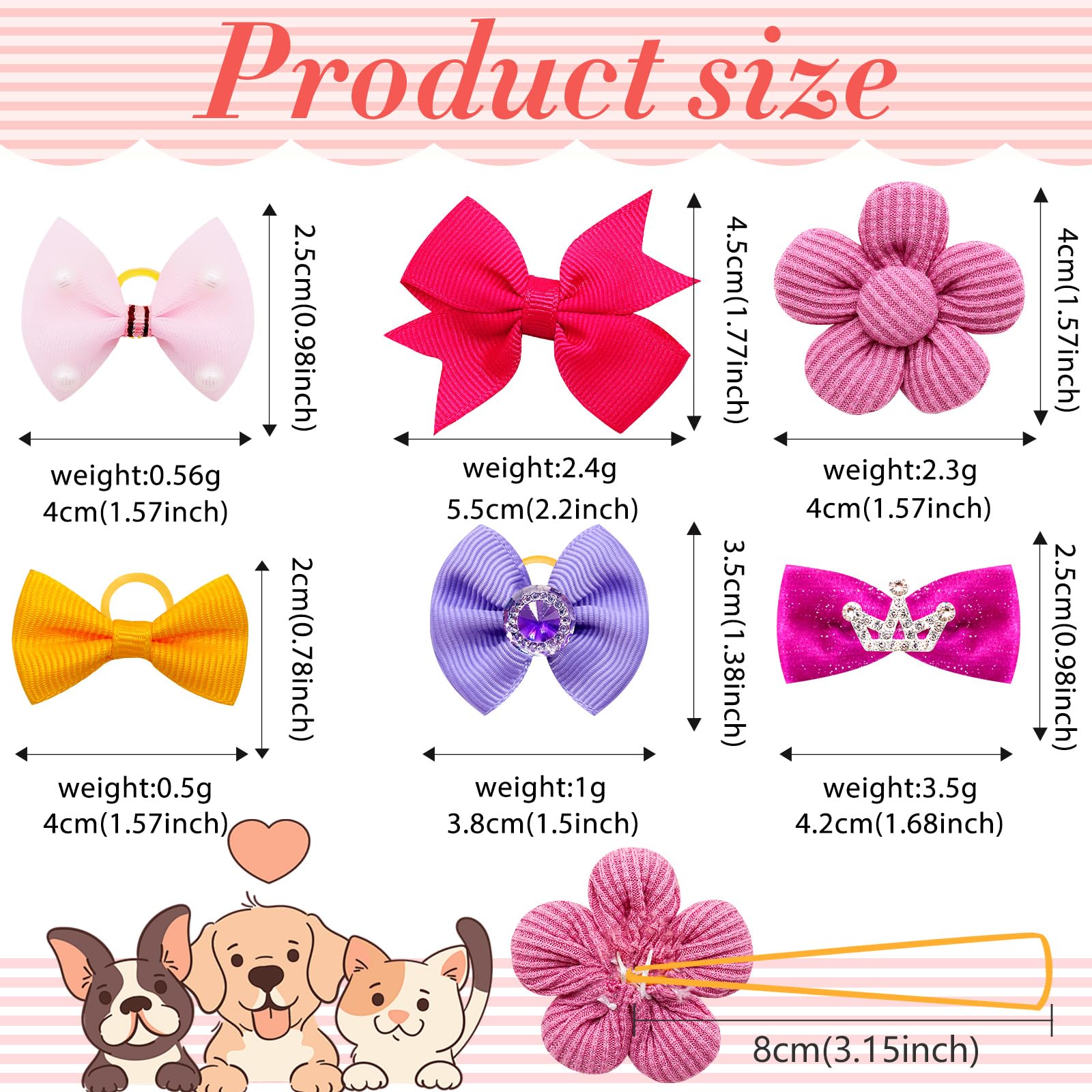 Senniea 100Pcs Crown Dog Hair Bows,Mix Small Medium Dog Hair Grooming Bows,Puppy Cute Solid Hair Bows With Rubber Bands For Dail
