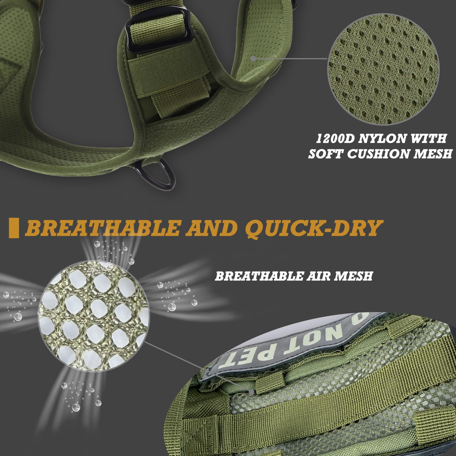 Dnallrino Tactical Dog Harness For Medium And Large Breeds, Air Dog Vest No Pull With Reflective Do Not Pet Patches, Breathable