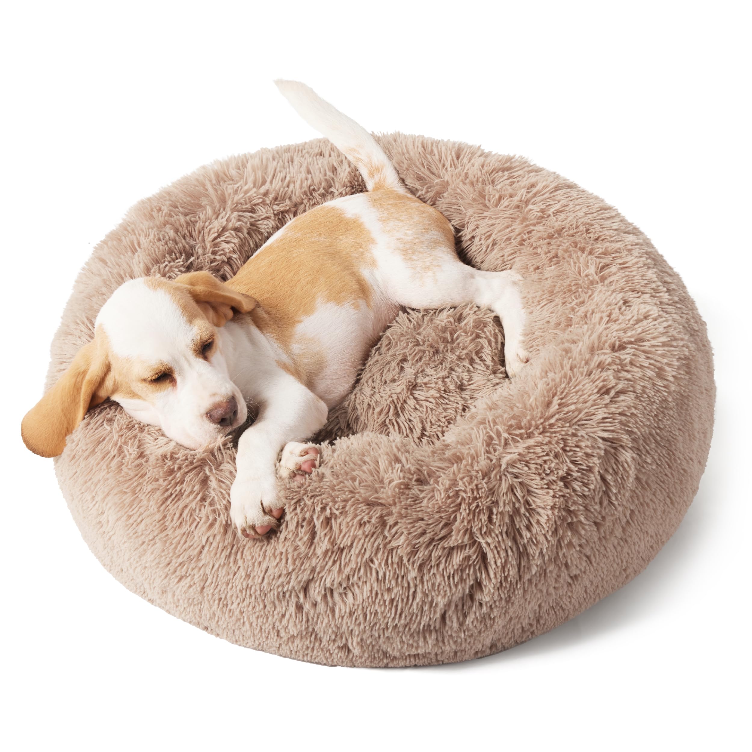 Bedsure Calming Dog Bed For Small Dogs - Donut Washable Small Puppy Bed, 23 Inches Anti-Slip Round Fluffy Plush Faux Fur Large C