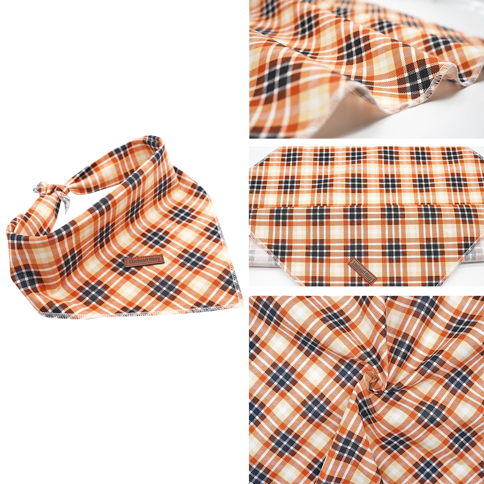 Lionheart Glory Dog Bandana 1 Pack Washable Soft Plaid Dog Scarf, Fall Bib Scarf Boy Girl Bandana Square Plaid Dog Bandanas For