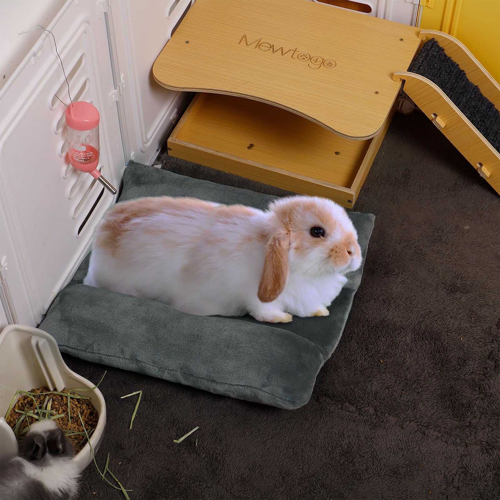 Mewtogo 13 X 14In Rabbit Bed, Thickened Soft Bunny Snuggle Concave Bed, Cuddle Cushion Plush Mat With Cotton Lounger Pillows, Sm