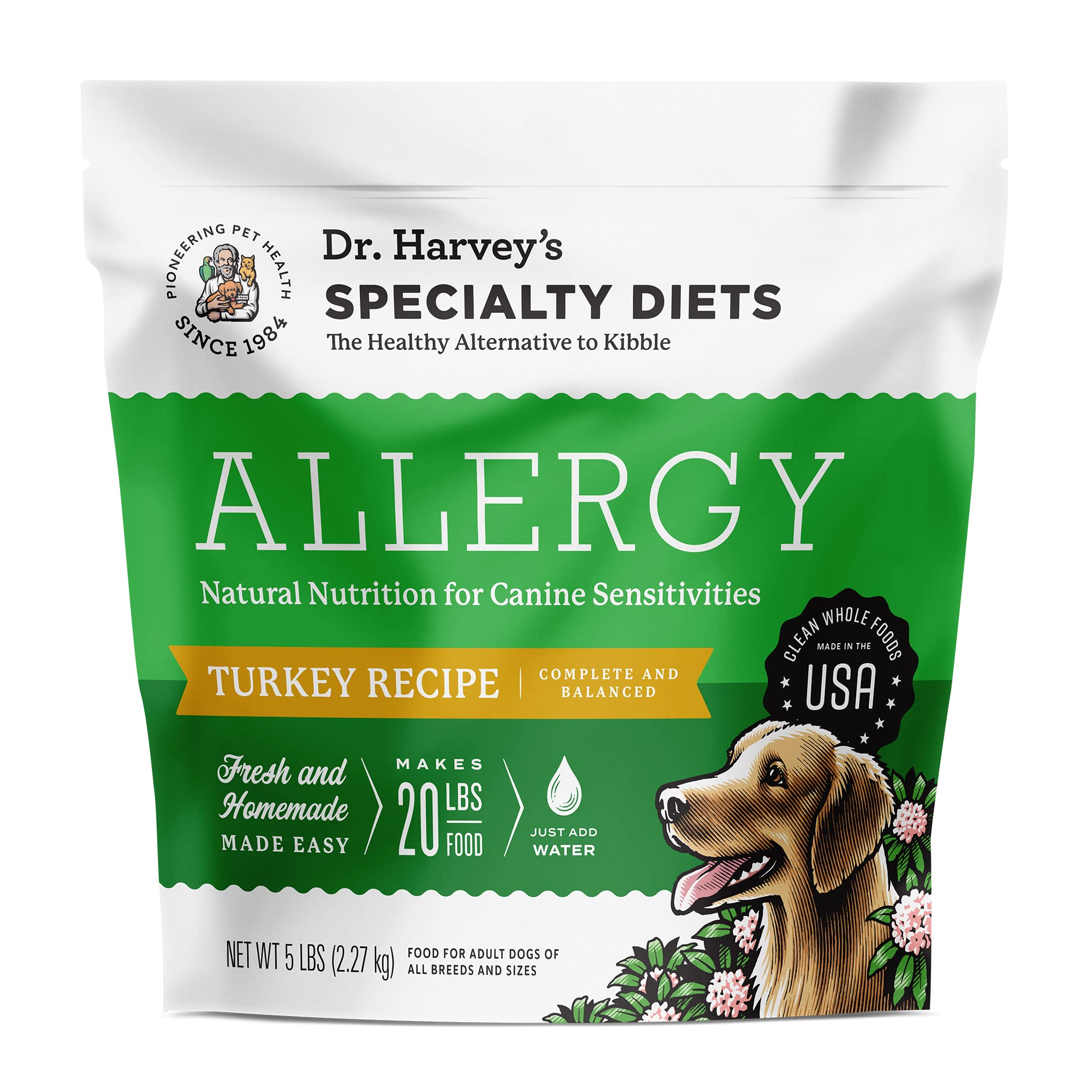 Dr. Harvey's Allergy Turkey Recipe Dog Food - Human Grade, 5 Pounds, for Dogs with Sensitivities and Allergies