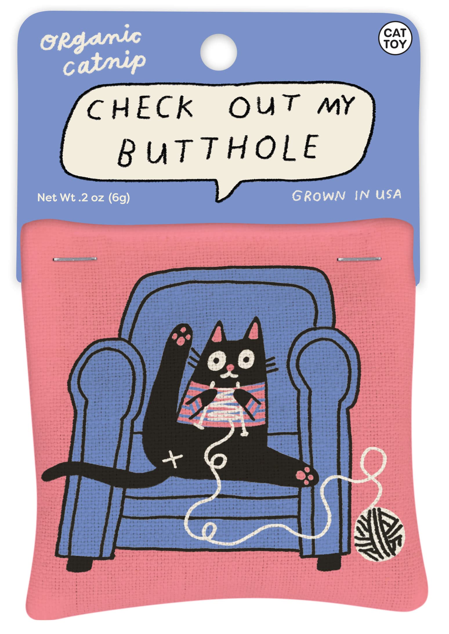 Blue Q Check Out My Butthole Catnip Cat Toy. Premium Organic Nip Grown in The USA, 100% Cotton Pouches, Kitty Graphics Sure to 