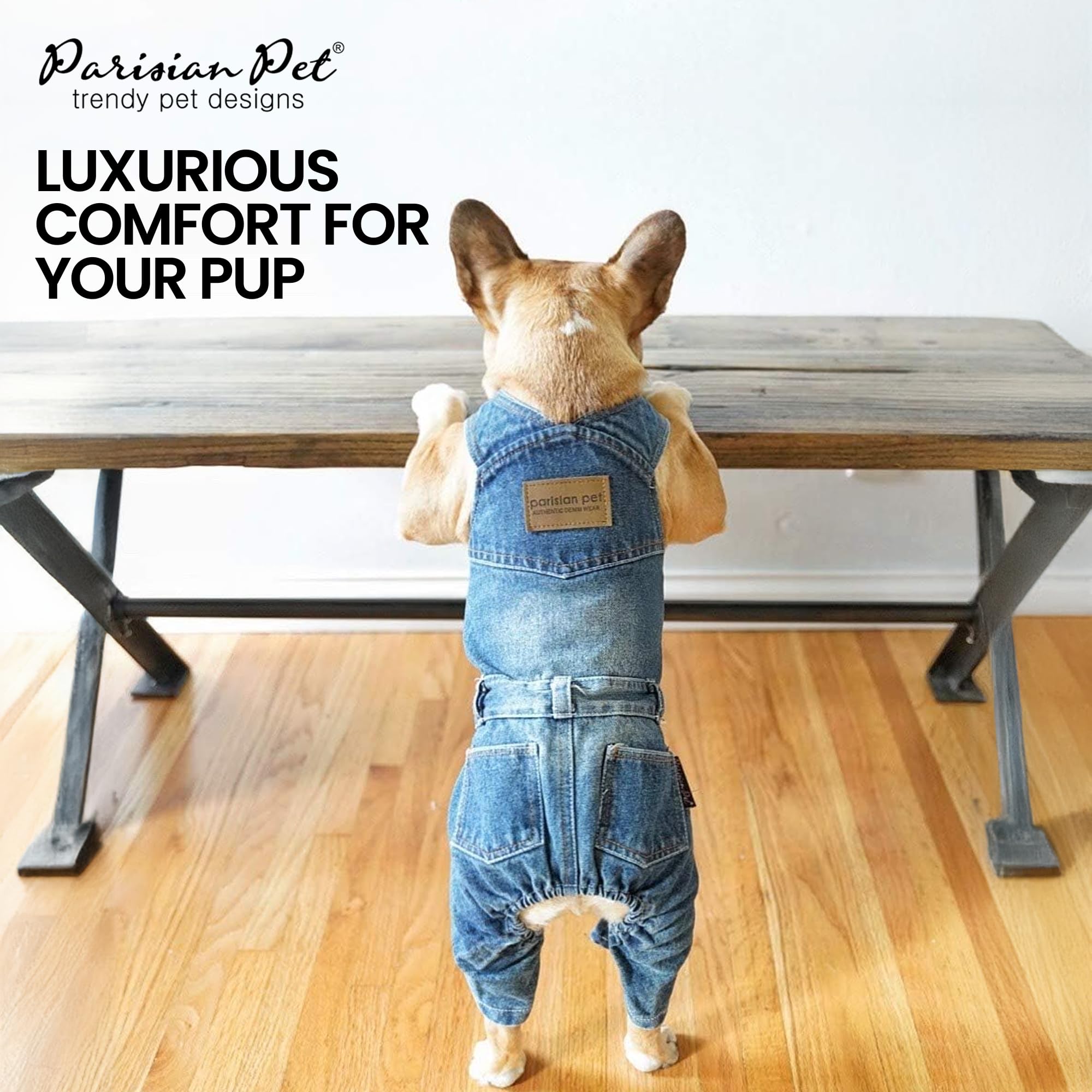 Parisian Pet Denim Overall - Blue Dog Jeans Outfit - Breathable Puppy Jumpsuit Costumes - Machine Washable Overall For Dogs - Do