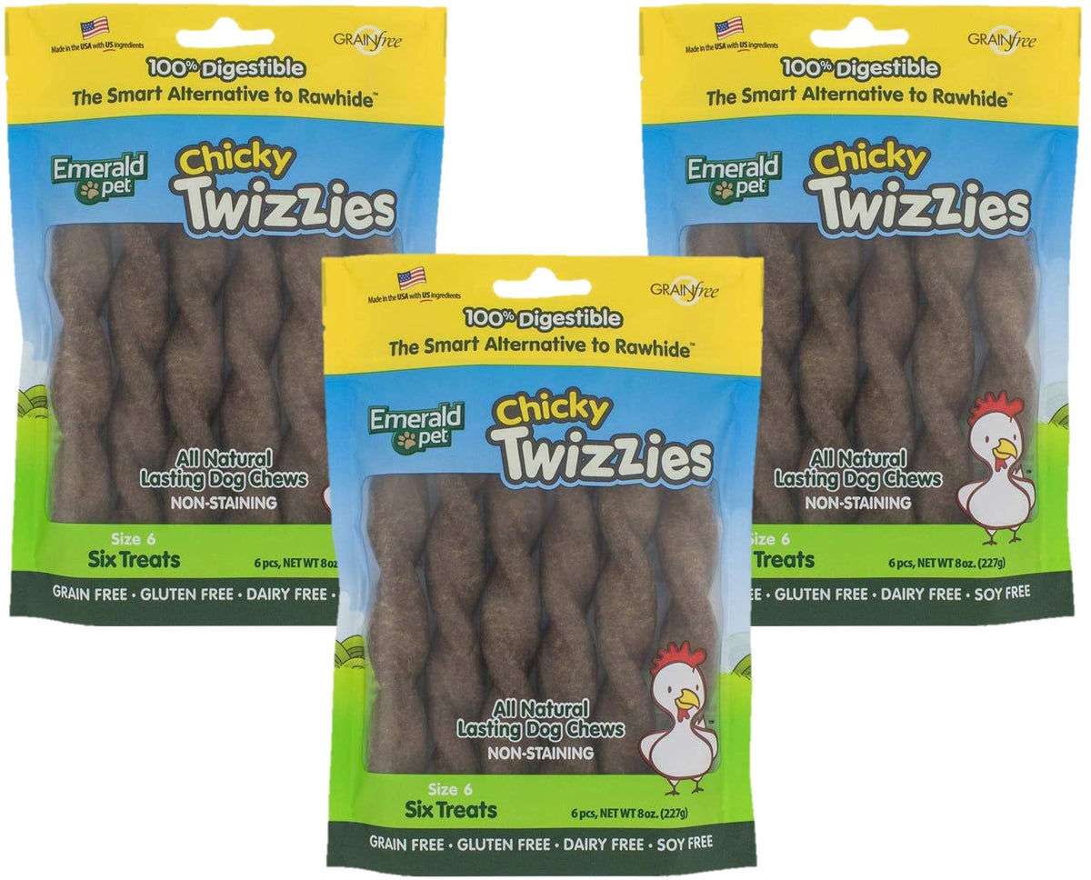 Emerald Pet 3 Bags Of Chicky Twizzies, 8 Ounces, Dairy- Soy- Gluten- And Grain-Free Dog Chews, Made In The Usa