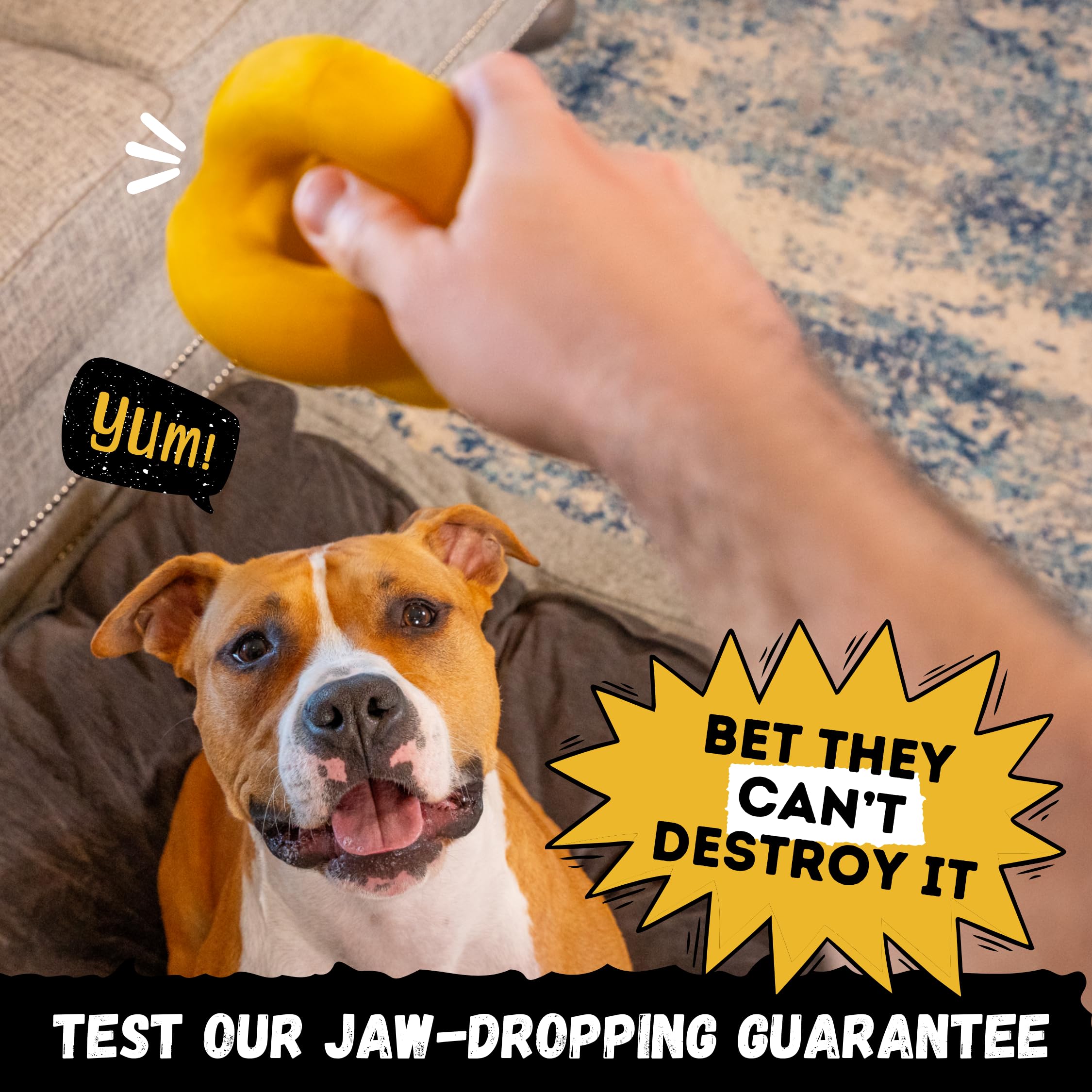 WoofBite Indestructible Dog Ball - Durable Natural Rubber Toy for Aggressive Chewers - 4" Yellow