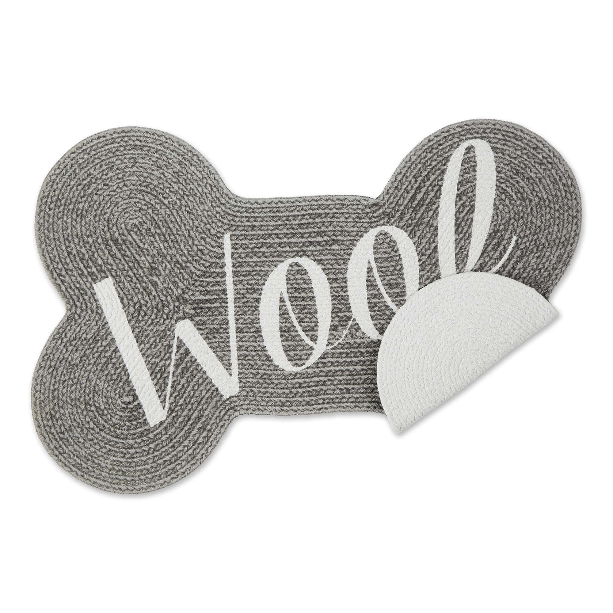 Dii Braided Pet Mat Collection 100% Cotton, Bone Shape, Gray Woof