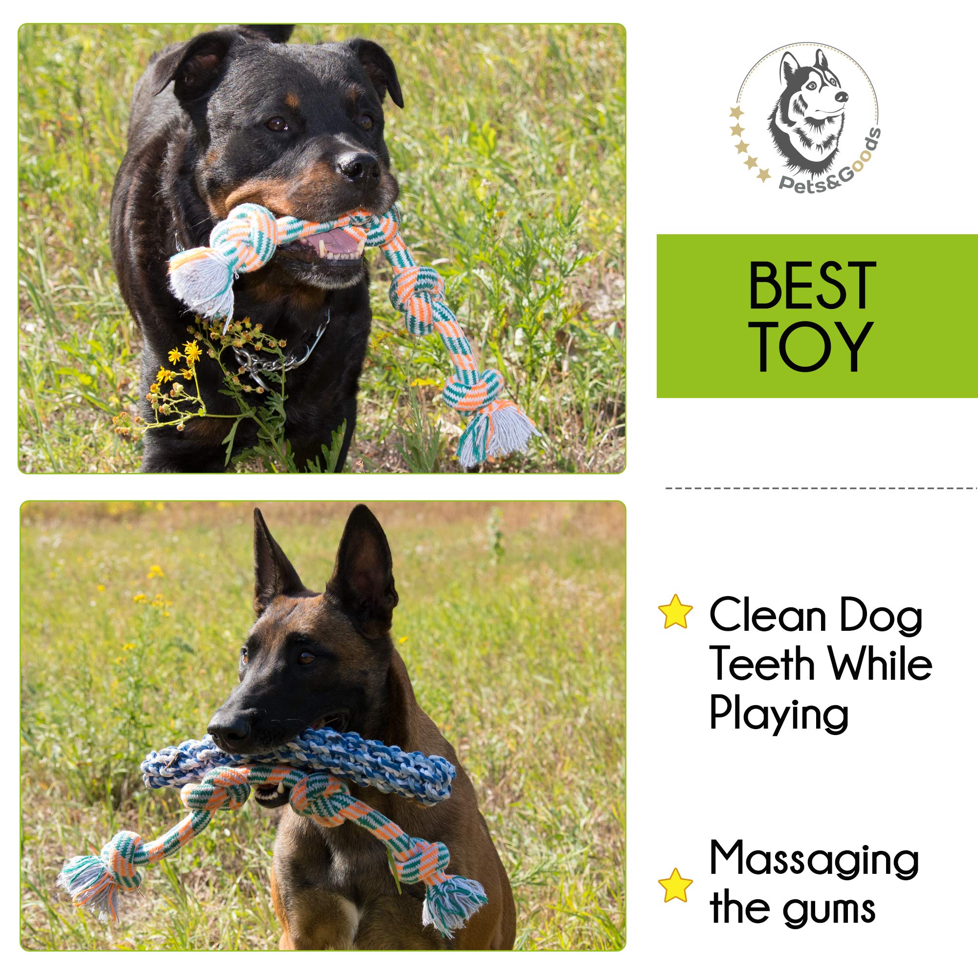 XL Dog Rope Toys for Aggressive Chewers - 4 Nearly Indestructible Chewing Ropes - Durable Heavy Duty Dog Toys - Large Dog Toys -