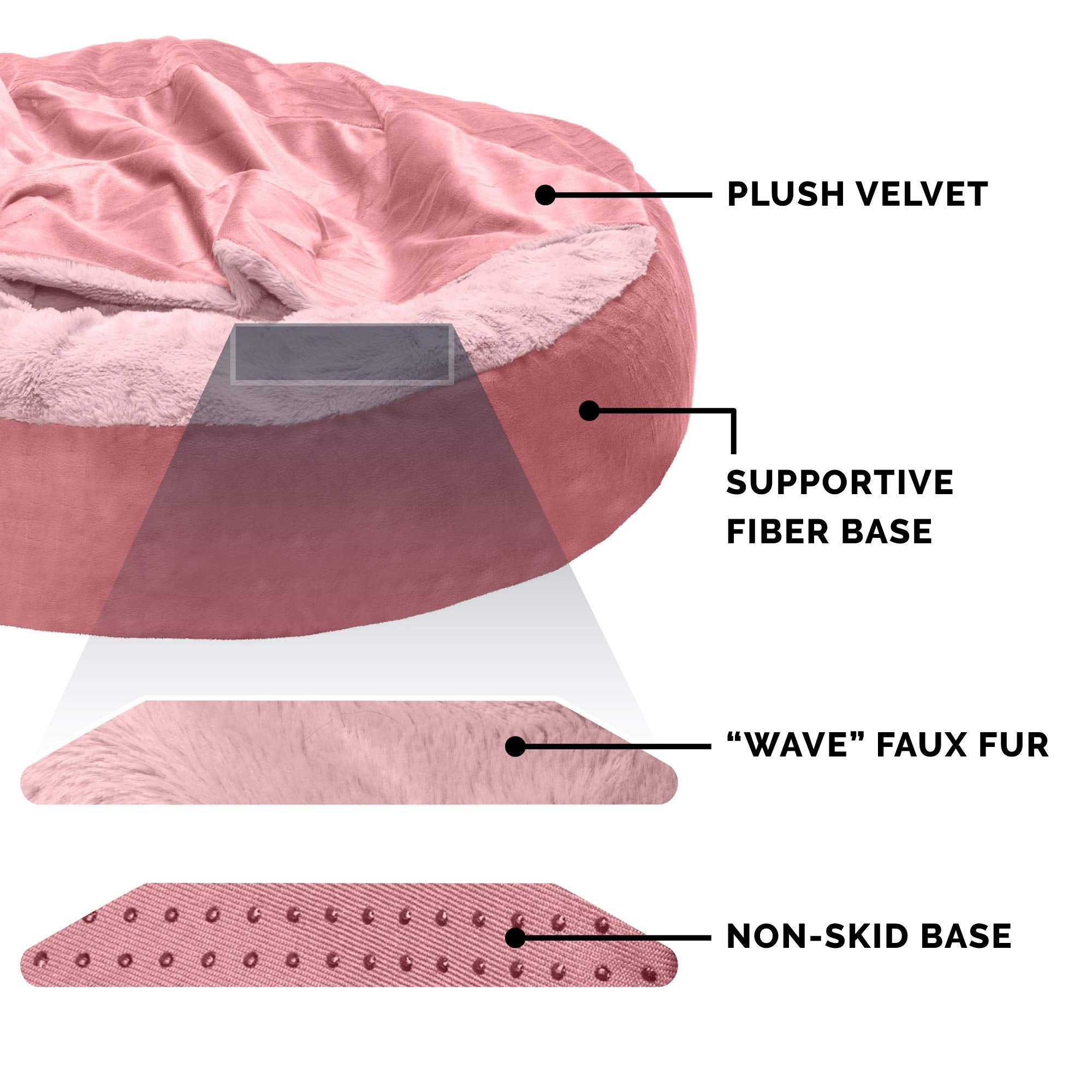 Furhaven 24 Round Calming Donut Dog Bed for Indoor Cats & Small Dogs, Washable, For Dogs Up to 20 lbs - Plush Velvet Waves Hoode