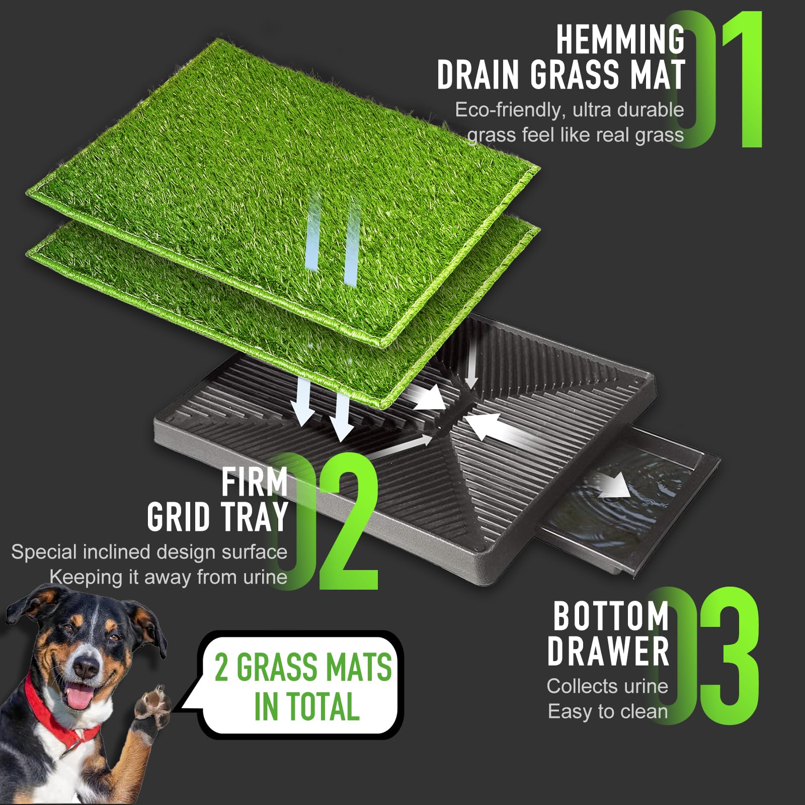 Hompet Dog Toilet Indoor Puppy Training Pad, 25''X20'', Dog Potty Pet Training Grass Mat, Removable Waste Tray For Easier Clean