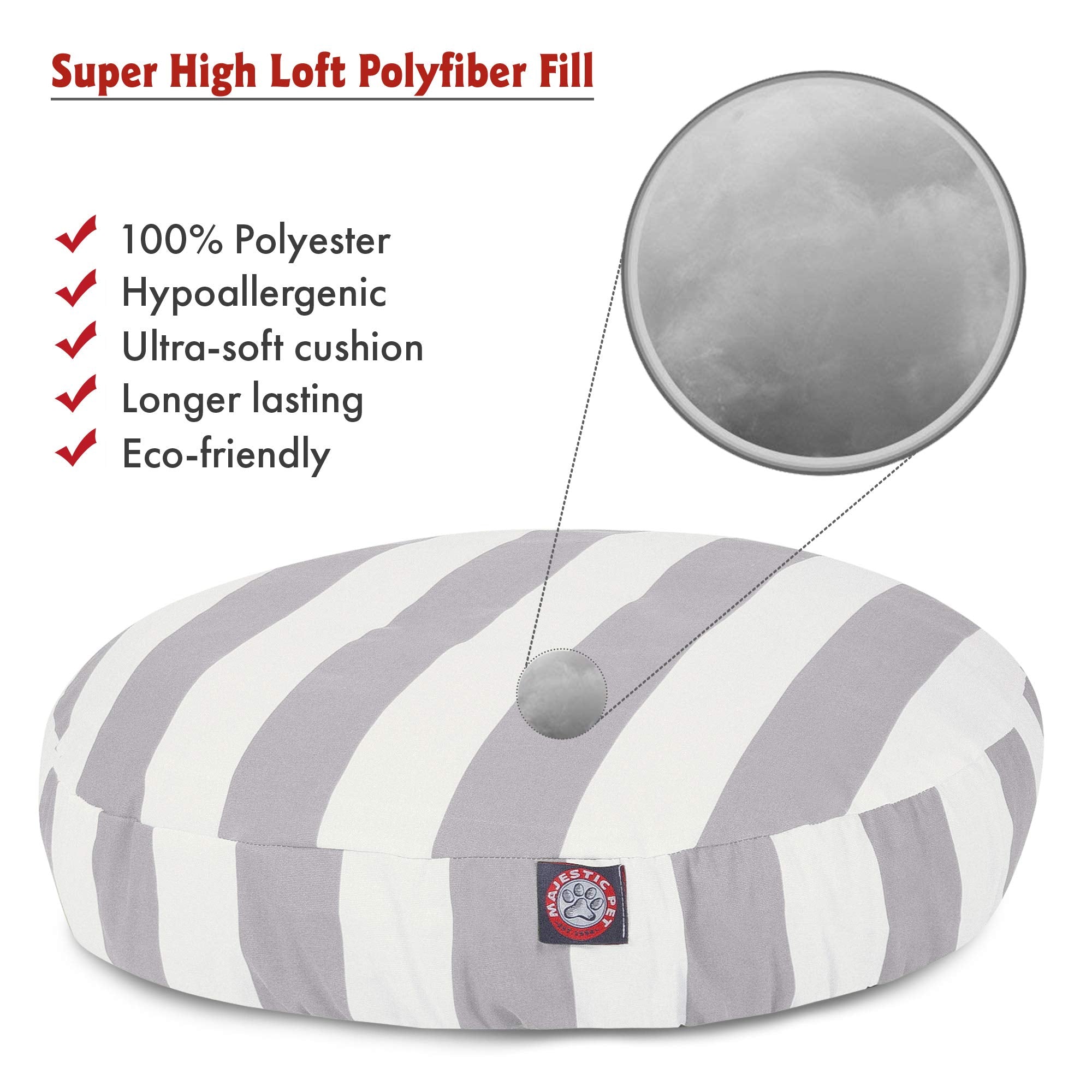 Majestic Pet Indoor Outdoor Vertical Stripe Round Pet Dog Bed With Removable Washable Cover, Gray, Small