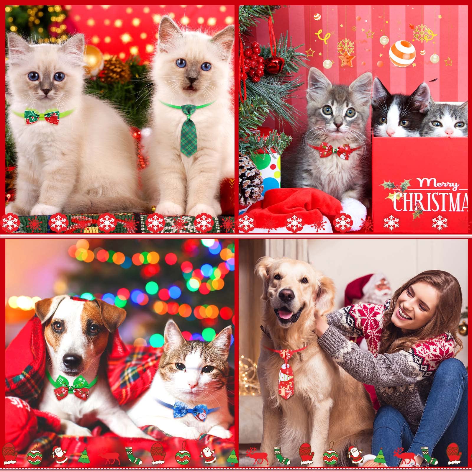50 Pieces Christmas Dog Bow Tie Collar Set Includes 25 Dog Neckties And 25 Dog Bow Ties Adjustable Dog Bowties Neckties Collars For Dogs Cat Decoration(Stylish Pattern)