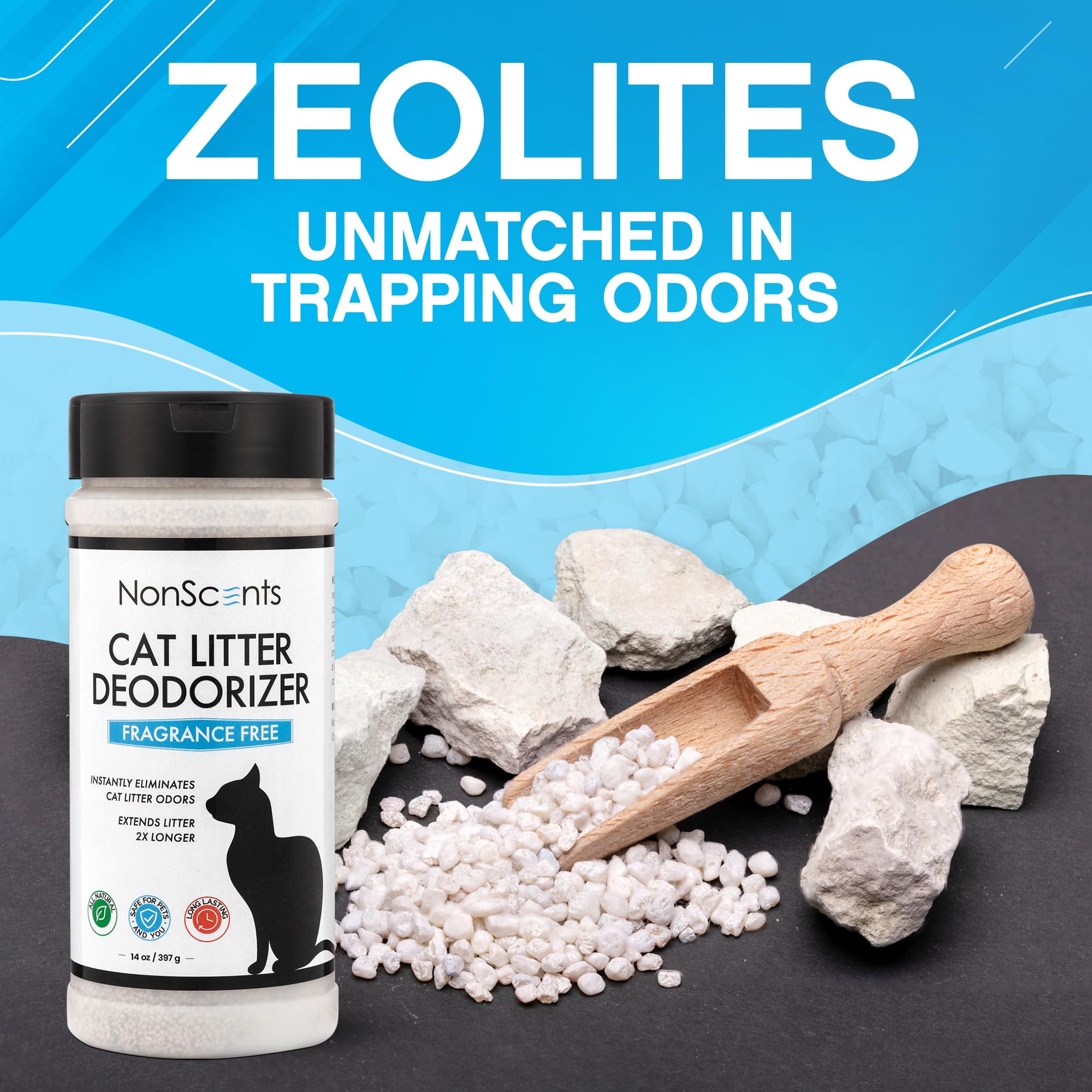 Nonscents Cat Litter Deodorizer - Litter Box Odor Eliminator - Less Scooping Extends Kitty Litter Lifespan - Fragrance-Free Formula Eliminates Unpleasant Cat Odors - Fresh Scent Litter Pans (2-Pack)