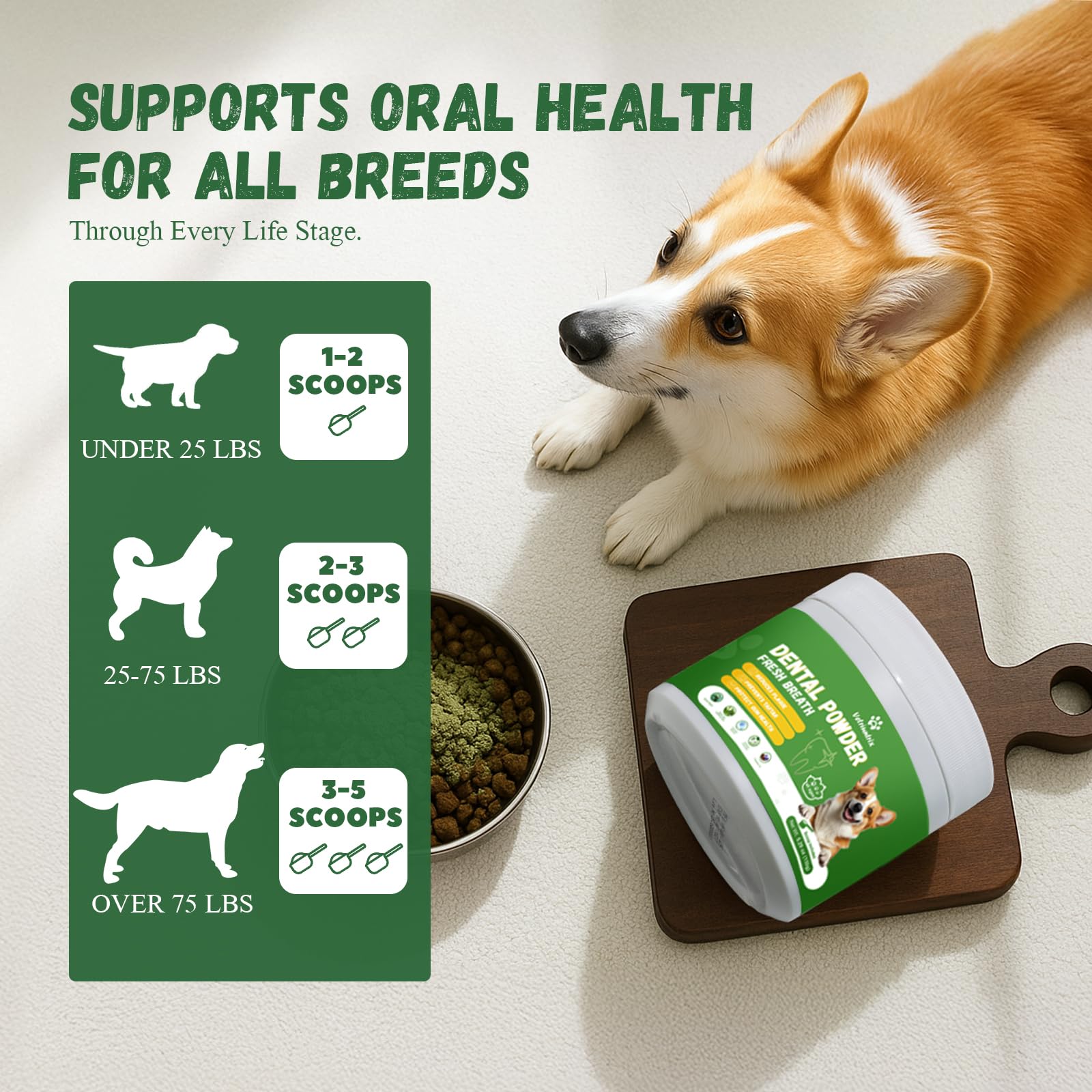 Vetriuntrix Dog Teeth Cleaning Powder, Dog Dental Powder for Teeth Cleaning and Dog Breath Fresh for Dogs with Probiotic & Tarta