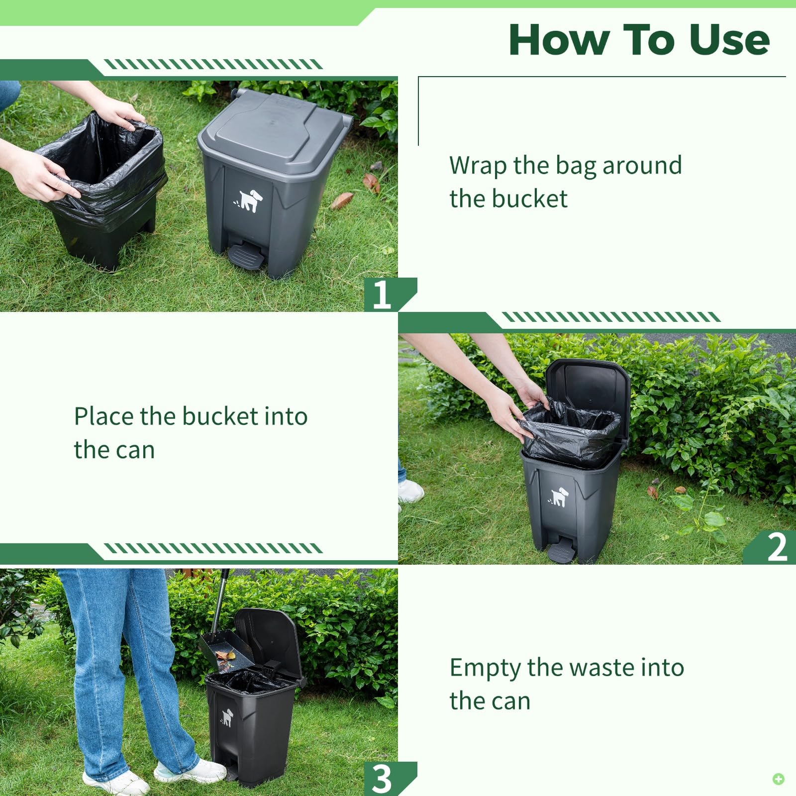 Dog Poop Trash Can Outside, 20L Pet Waste Container With Removable Inner Waste Bin, 150 Waste Bags, Outdoor Dog Poop Trash Bin F