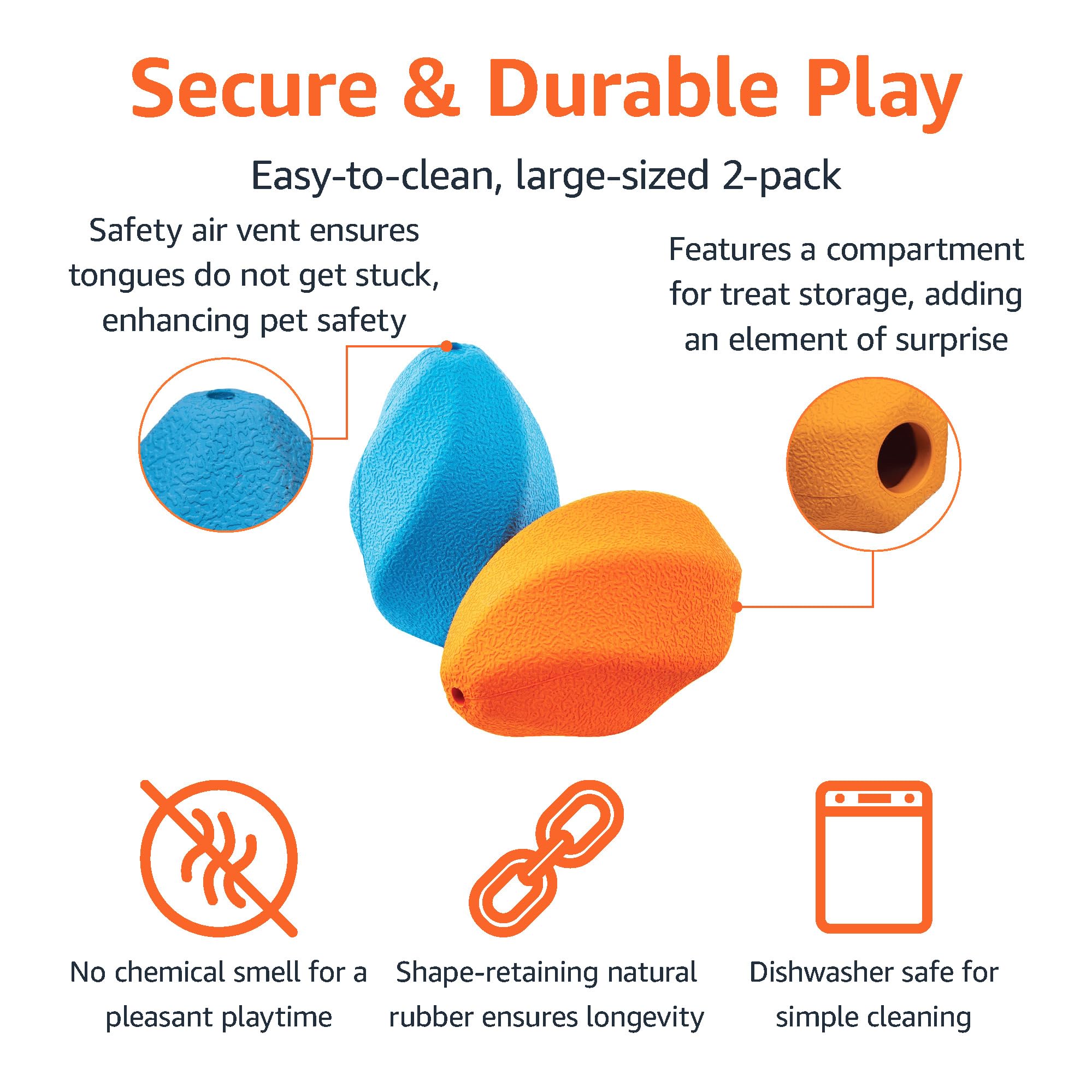 Amazon Basics Dog Treat Dispensing Enrichment Chew Toy, 2-Pack, Large, Multi Color
