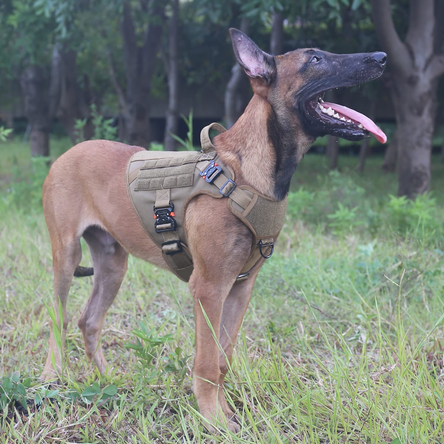 Icefang Tactical Dog Harness With 4X Metal Buckle,Dog Molle Vest With Handle,No Pulling Front Clip,Hook And Loop Panel For Dog Custom Patch (Xl (32'-39' Girth), Coyote Brown)