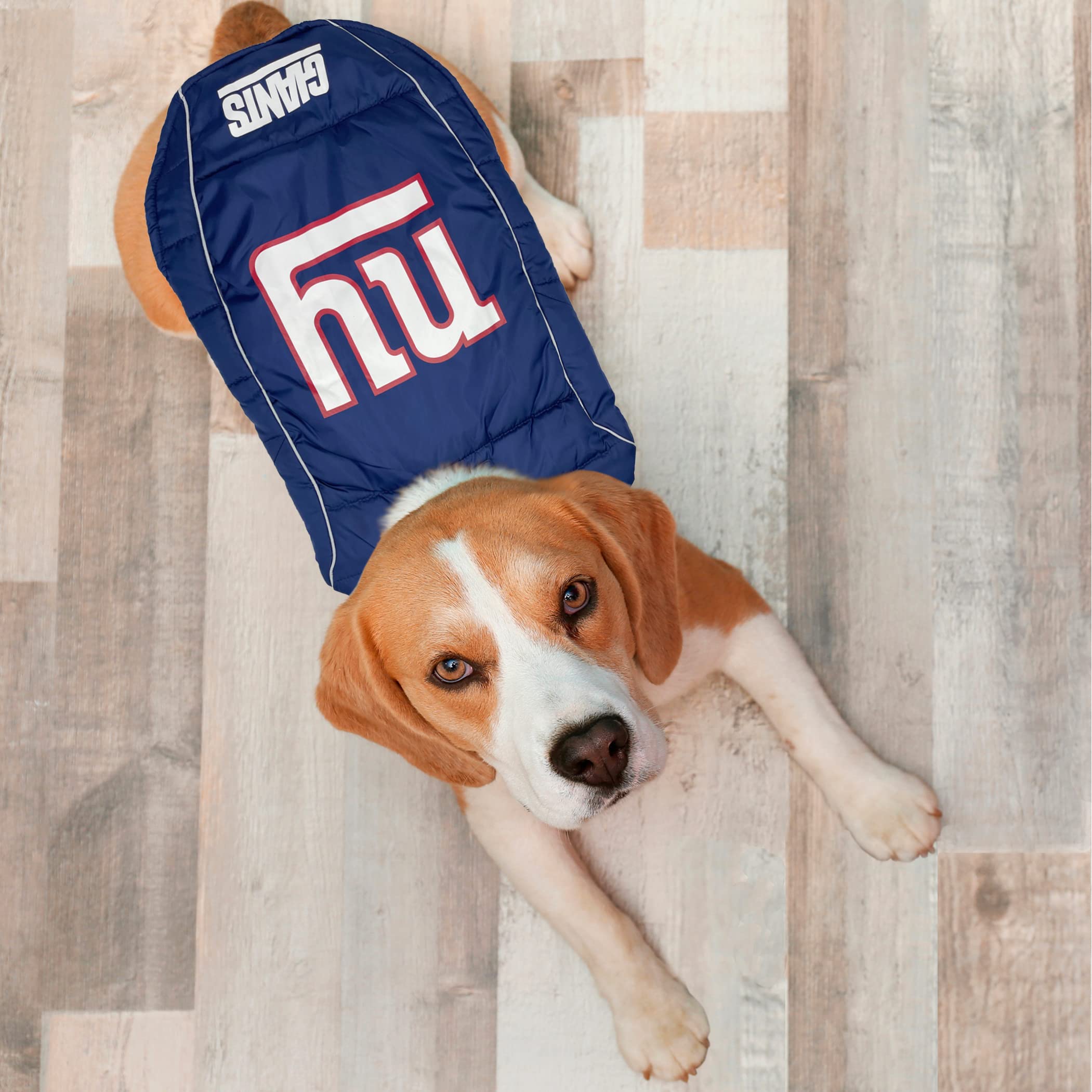 Nfl New York Giants Puffer Vest For Dogs & Cats, Size Large. Warm, Cozy, And Waterproof Dog Coat, For Small And Large Dogs/Cats.