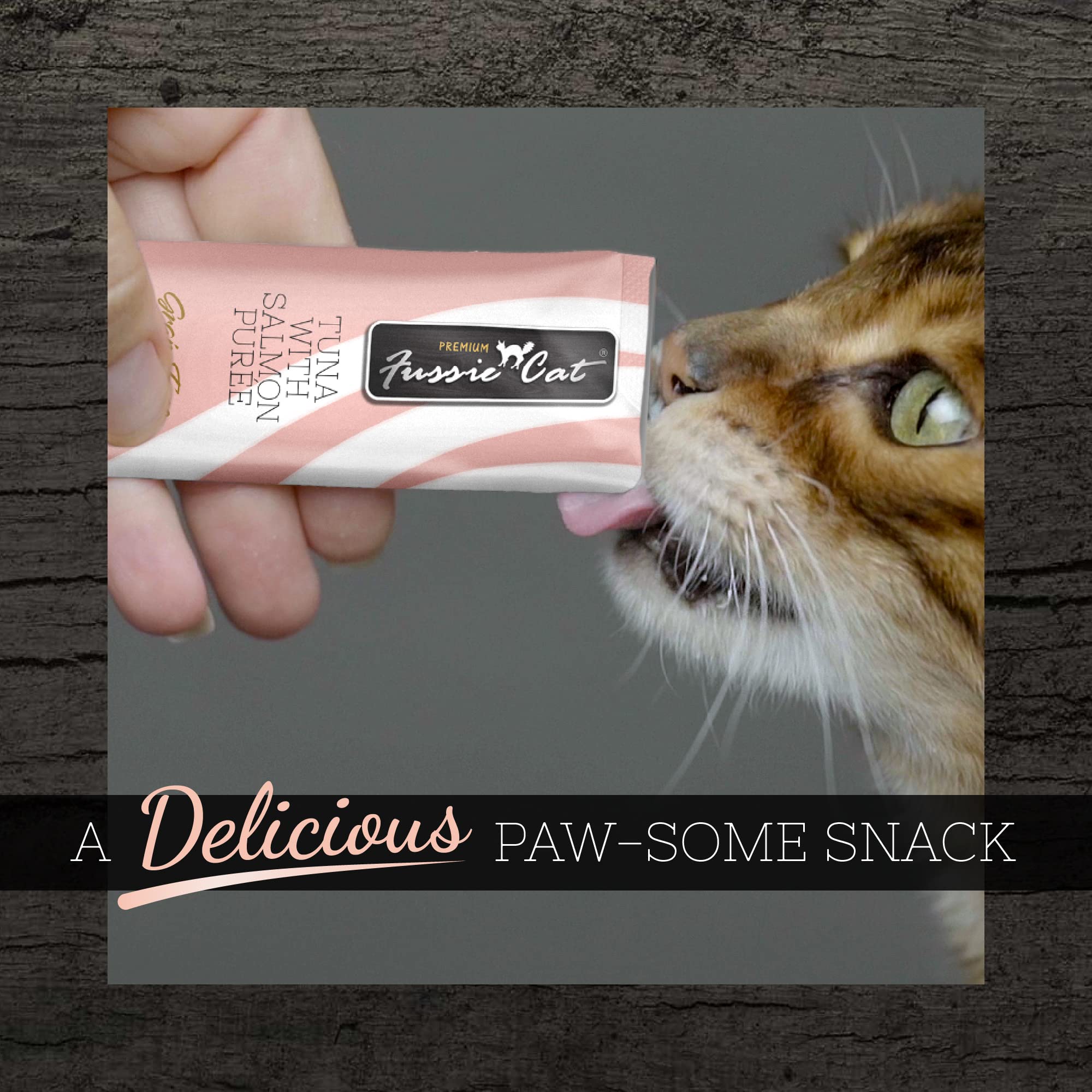 Fussie Cat Tuna with Salmon Puree, lickable cat Treats, 0.5oz Pouch Pack of 4
