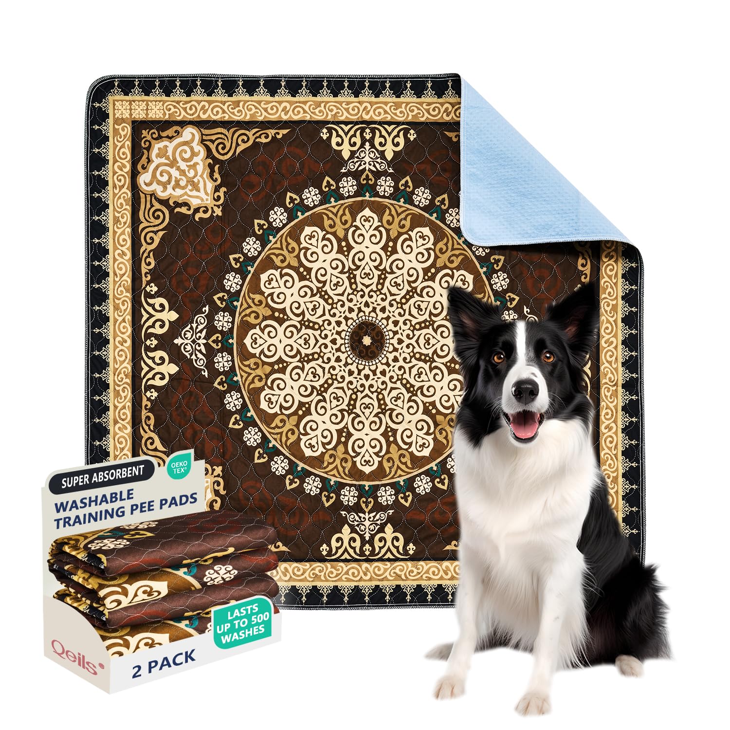 Qeils Washable Pee Pads, Reusable Puppy Pads Super Absorbent Leakproof Dog Training Pads, Non-Slip Wee Wee Pads For Crate, Floor