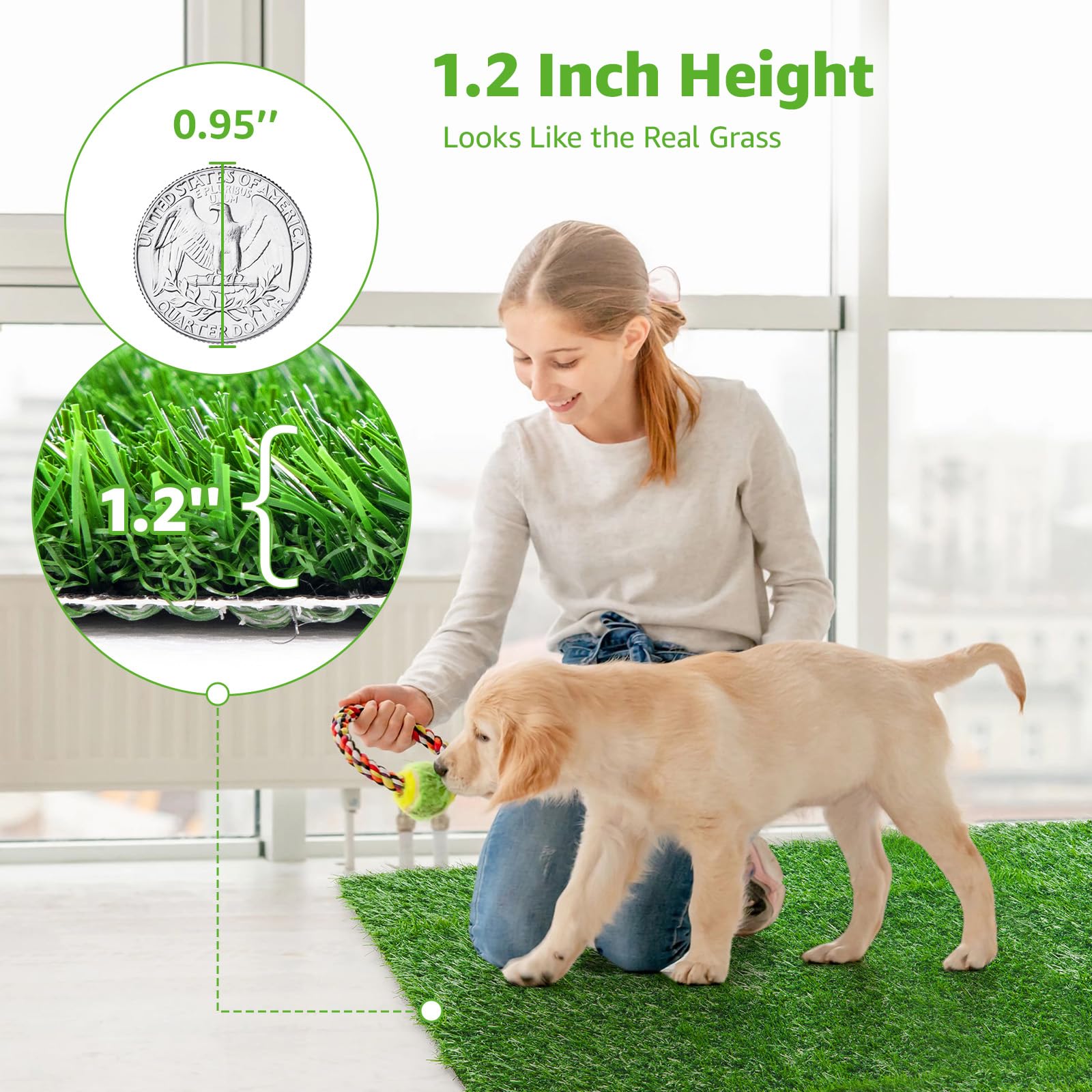 Artificial Dog Grass Pee Pad 30.5'X30.5' 2Pack, Washable Indoor Potty Training Replacement Turf For Puppy, Reusable Realistic Grass For Dogs