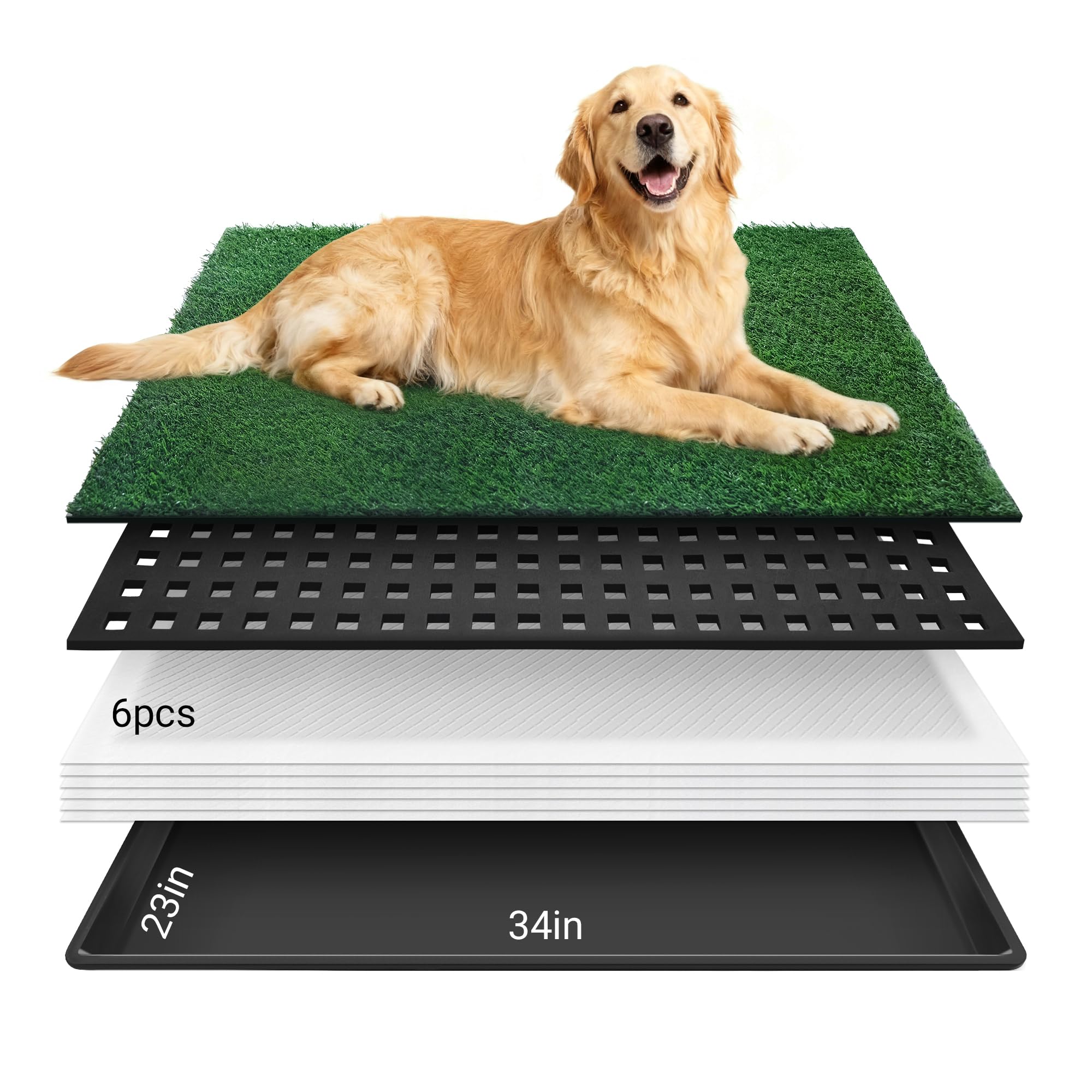 Dog Grass Mat with Tray, 34 x23  Artificial Grass Pee Pads for Dogs Turf Toilet, Reusable Potty Pads for Dogs with 6 Disposable 