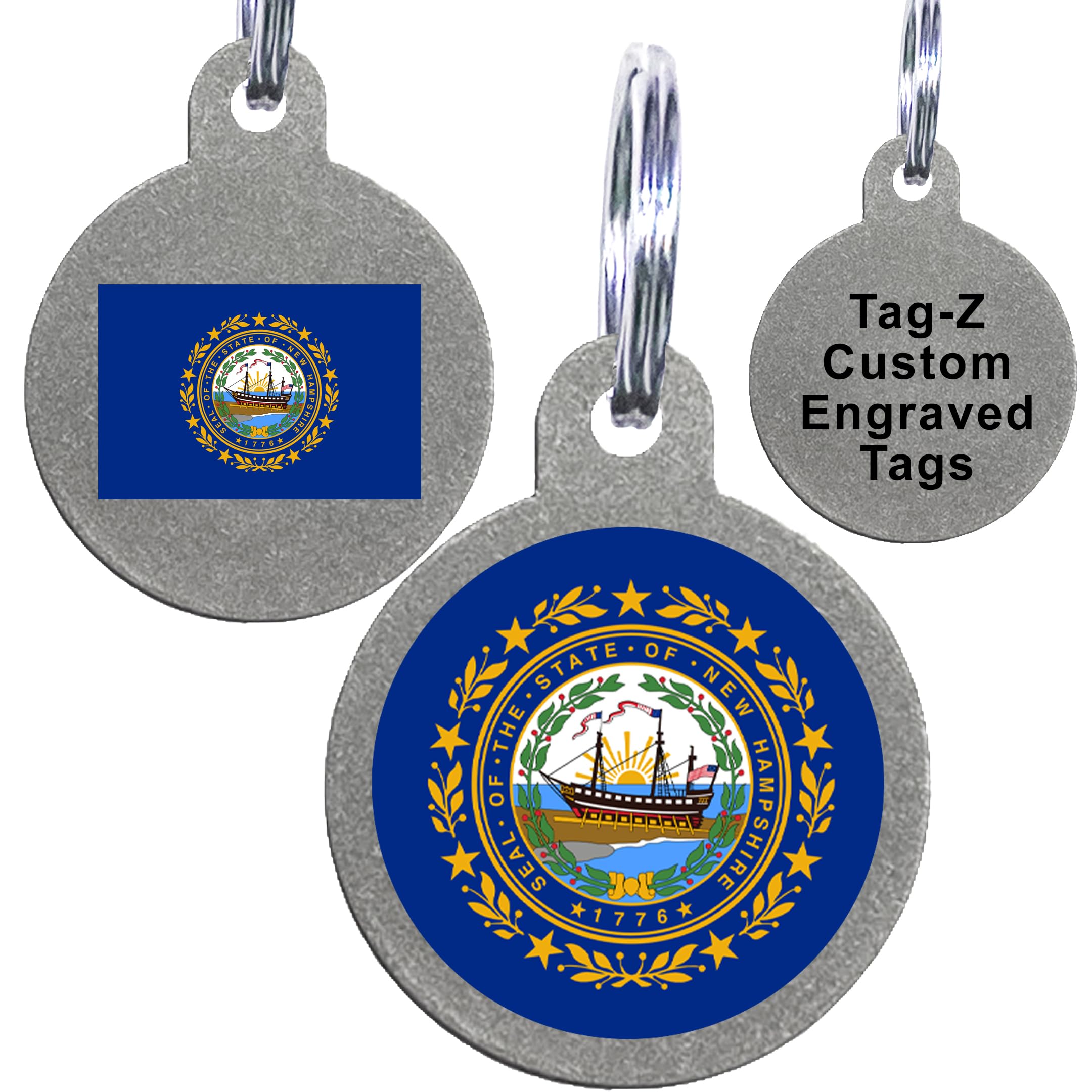 New Hampshire Flag Pet Id Tags, Custom Printed And Laser Engraved Circle