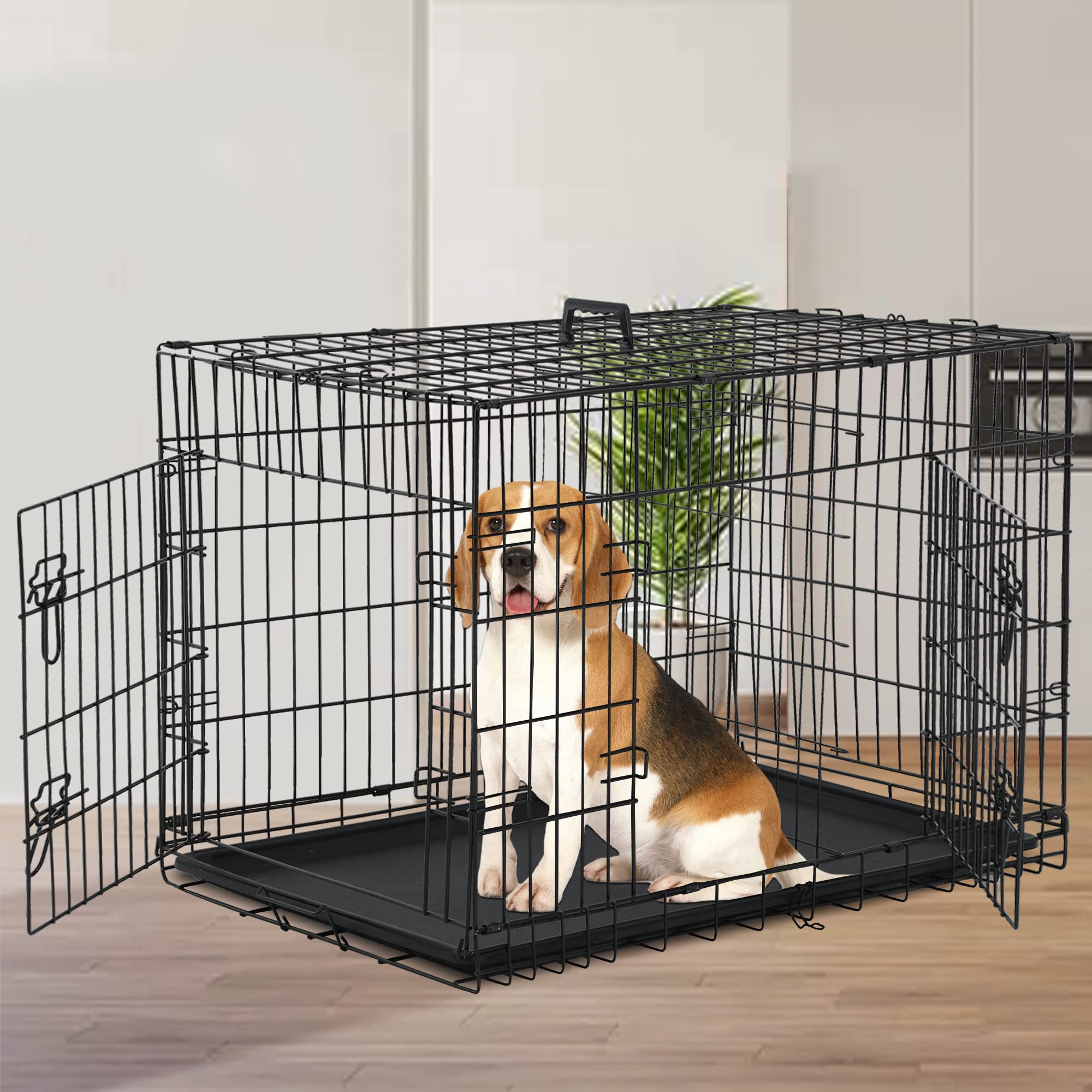 42 Inch Dog Crate Dog Cage For Large Dogs Folding Mental Wire Dog Kennel Outdoor And Indoor With Double-Door Divider Panel Remov