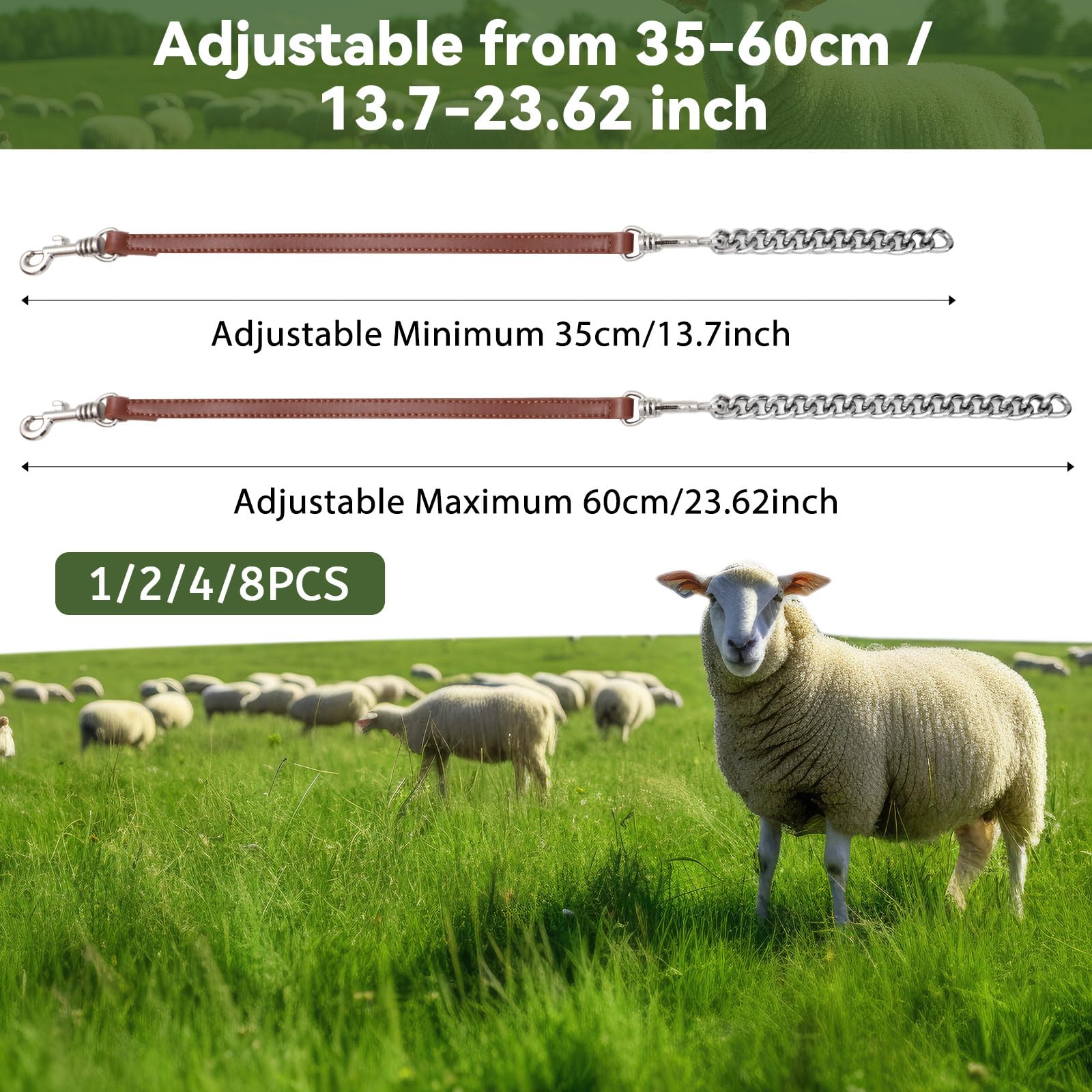 Misdary 1 Pcs Goat Show Collar Adjustable Iron Goat Chain Halter 14-24 Long for Sheep Horse Dog Cow Calf Farm Animal Supplie