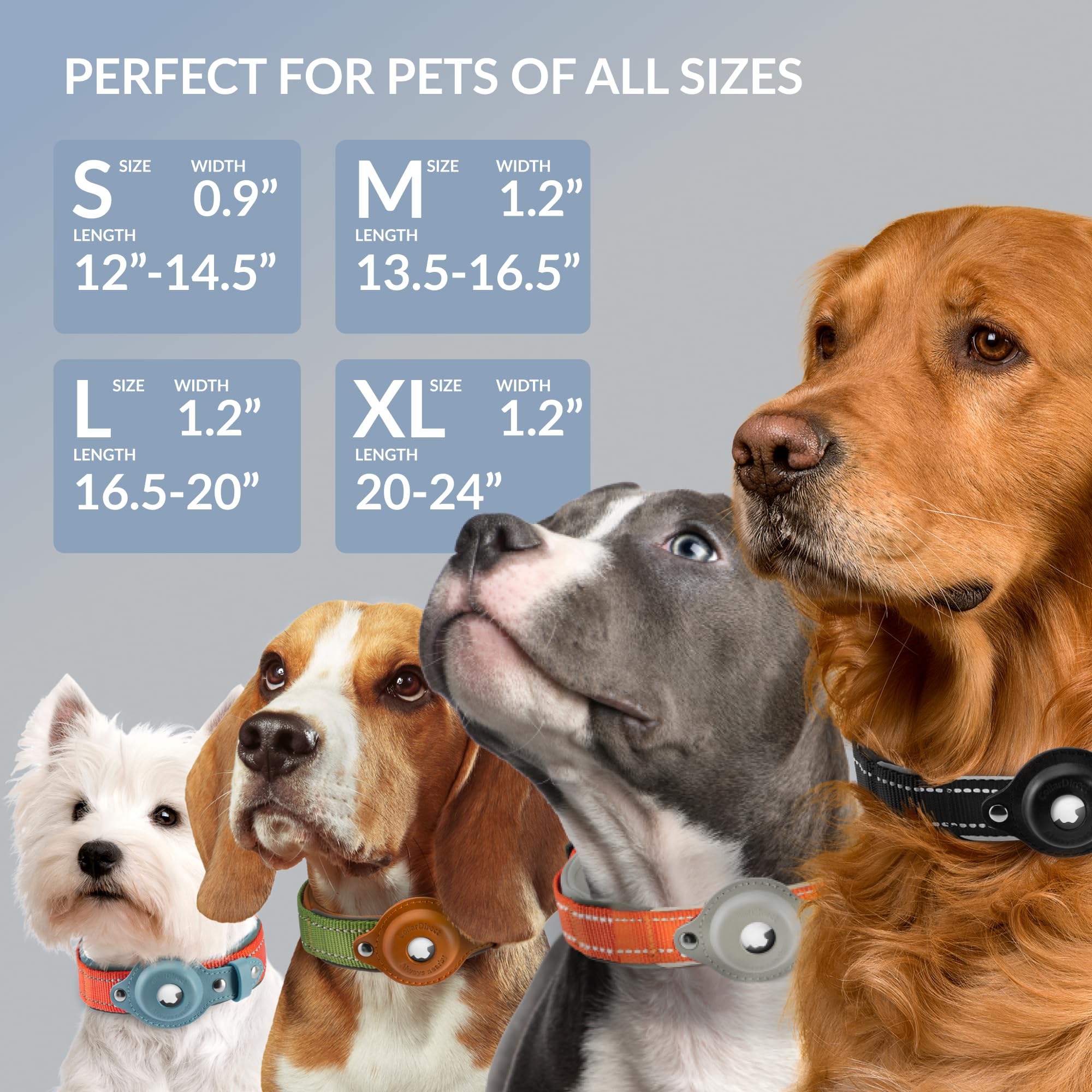 Collardirect Airtag Dog Collar Reflective Nylon Neoprene Leather Holder For Apple Air Tag For Large, Medium, And Small Dogs (Bla