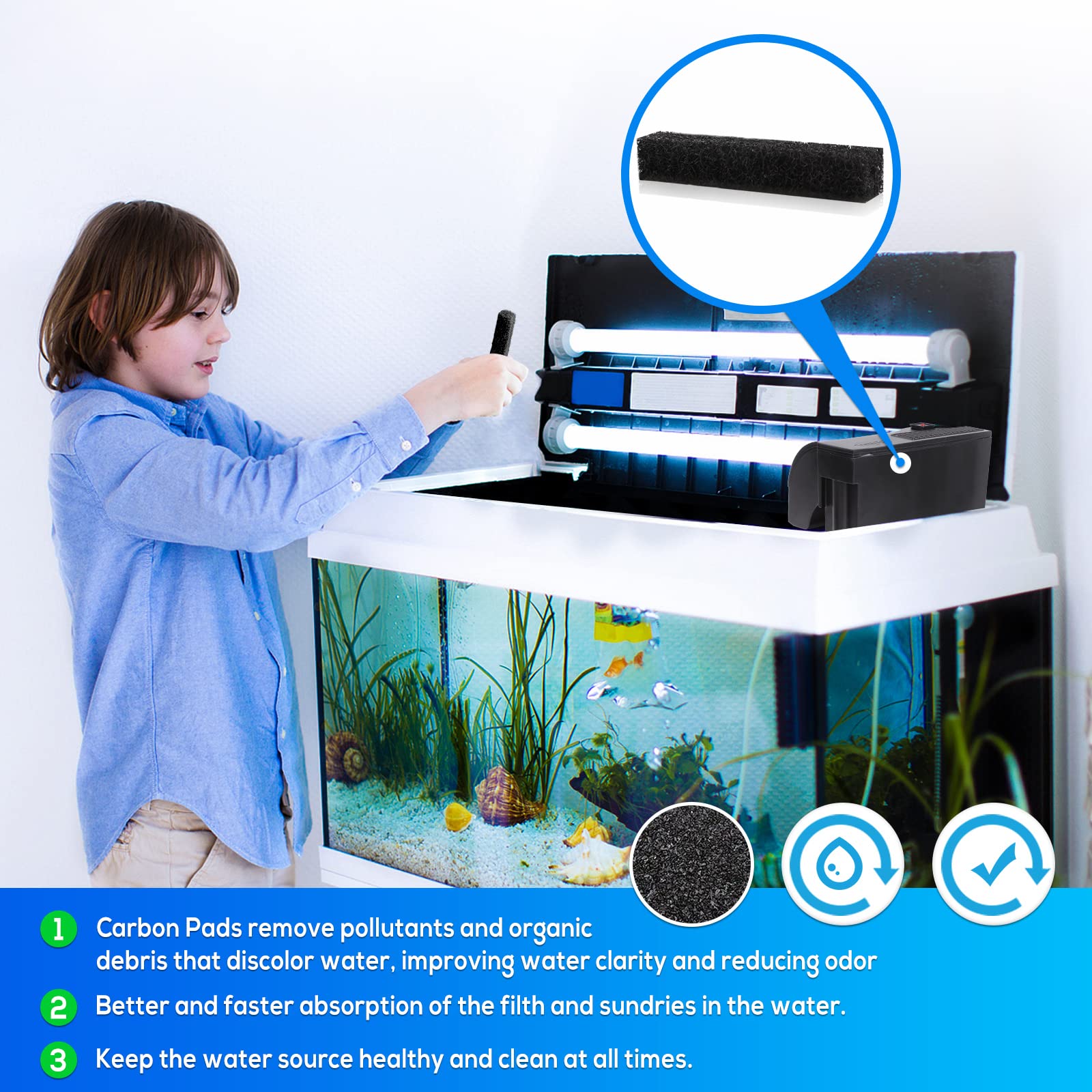 12 Count Mixed Pack Filter Pads for aqueon with Ammonia&Carbon&Phosphate Reducer, Fish Tank Filter Pads for QuietFlow LED PRO Mo