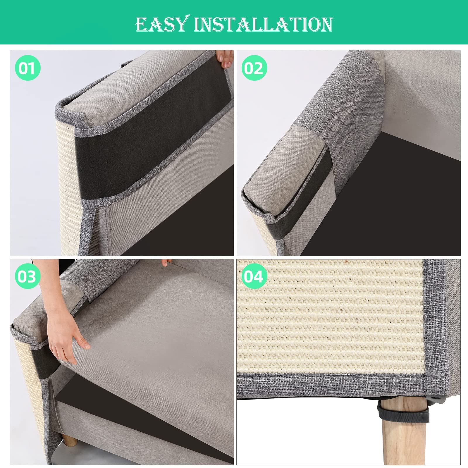 Cat Scratch Couch Sofa Protector With Natural Sisal For Protecting Furniture Couch Chair Sofa Light Grey