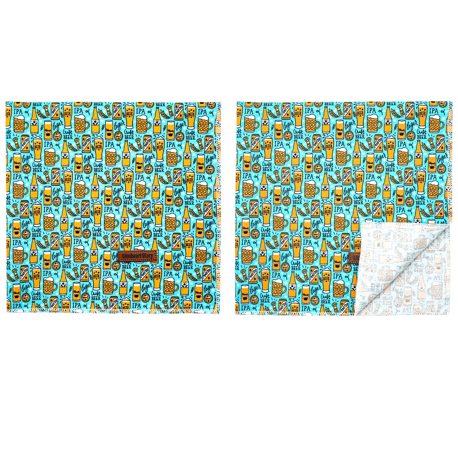 Lionheart Glory Dog Bandana 1 Pack Washable Soft Blue Dog Scarf, Beer Print Boy Bandana Square Adjustable Dog Bandanas For Small