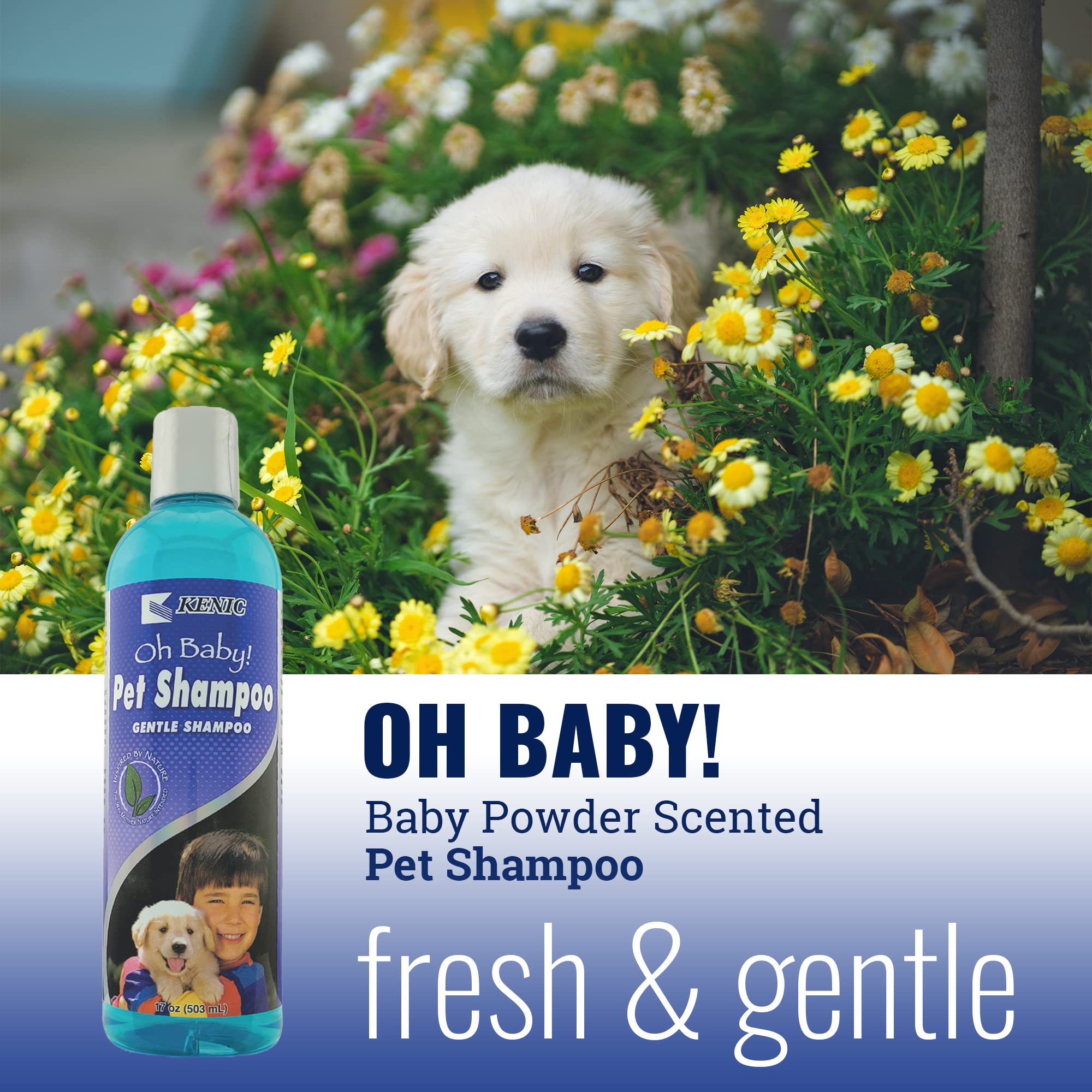 Kenic Oh Baby Gentle Puppy Shampoo - Tear-Free, Soap-Free, Baby Powder Scent, 17oz, Blue, Model K1910