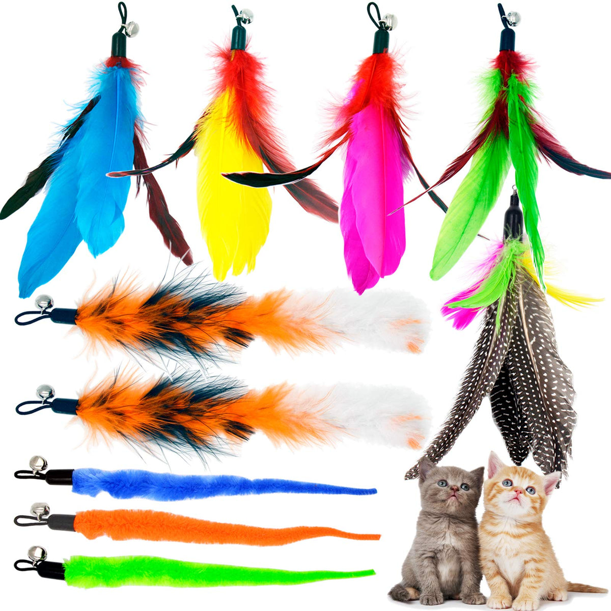 Tienailing Cat Feather Toys Refills Cat Wand Replacement Feathers, 10 Pcs Feather Cat Toy Refills, Cat Toy Wand Attachments Feathers For Cat Toys