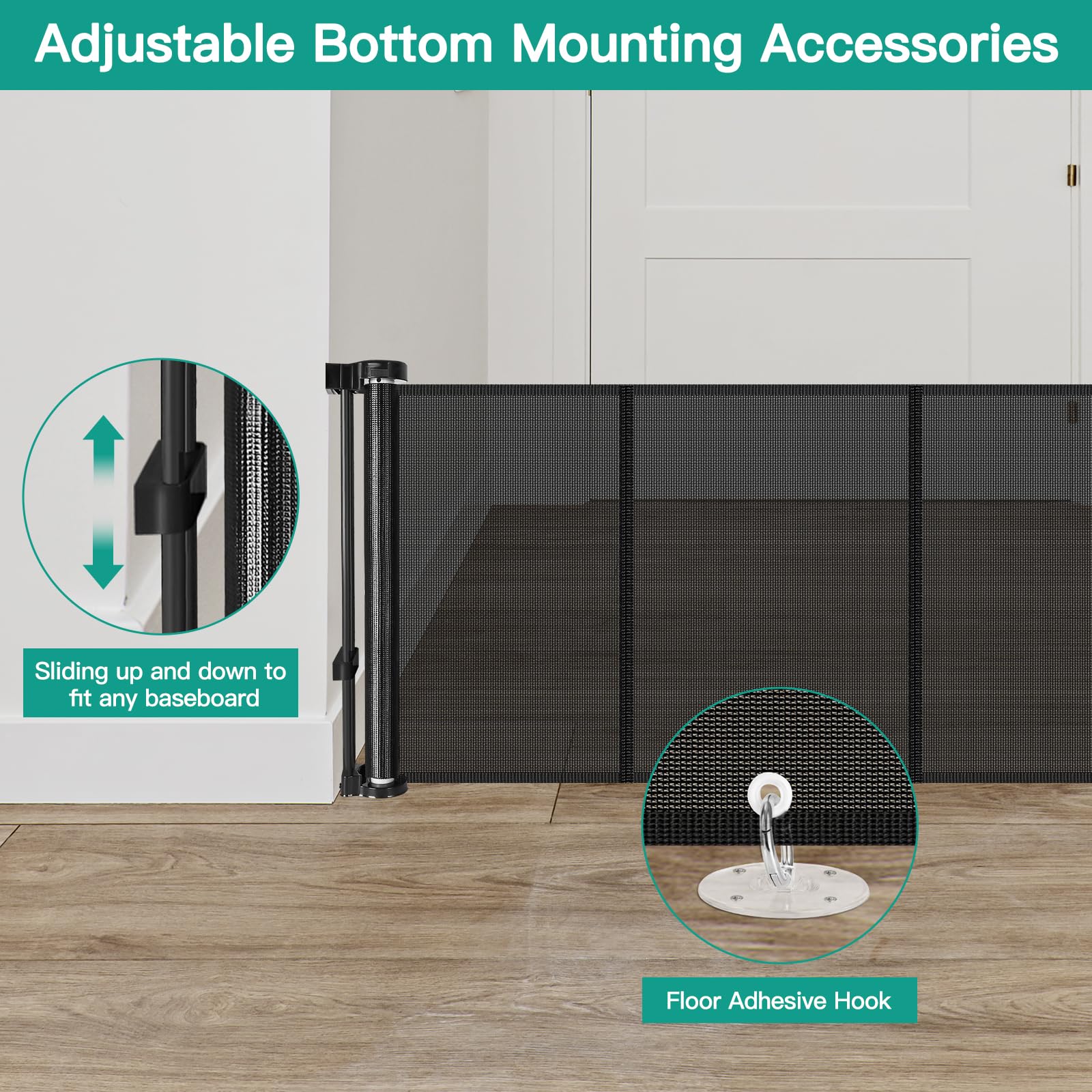 24 Inch Tall x 75 Inch Extra Wide Retractable Dog Gate for The House, Short Dog Gate to Step Over, Reinforced Mesh Puppy Gate fo