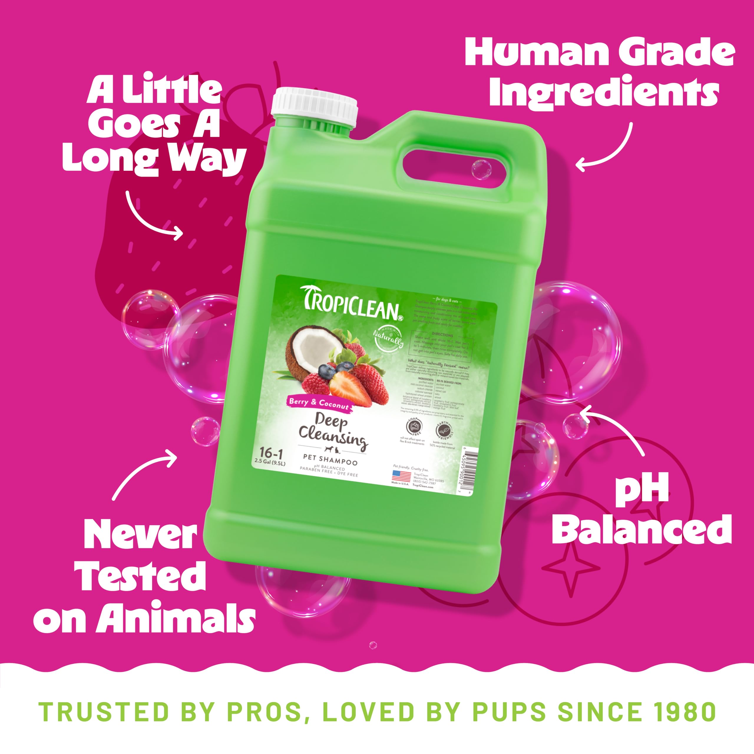 TropiClean Deodorizing Dog Shampoo for Smelly Pets, Professional Dog Shampoo, Long Lasting Odor Control, Puppy Safe, USA Made, B